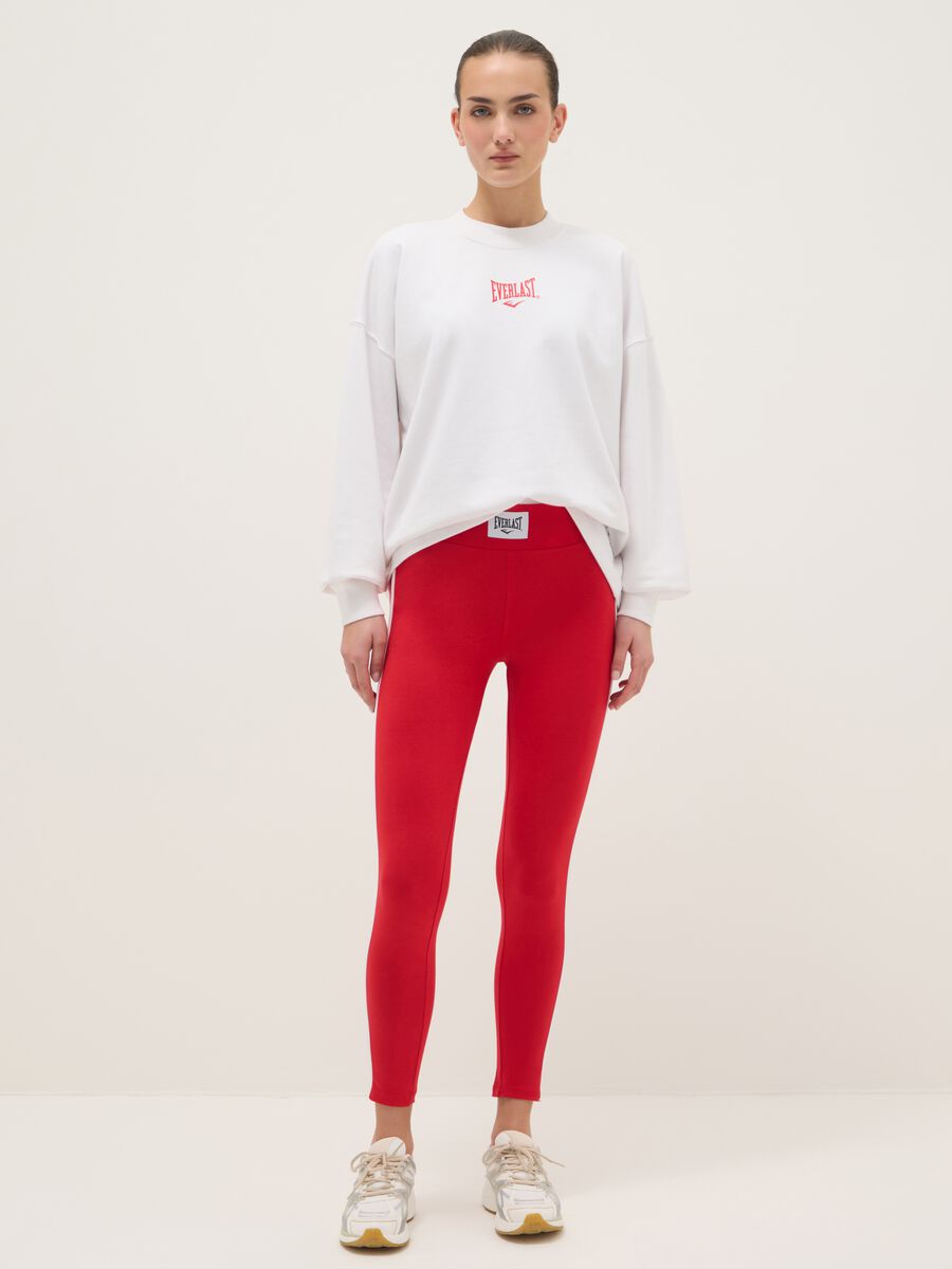 Slim Fit Red Stretch Cotton Leggings with Everlast Logo_0