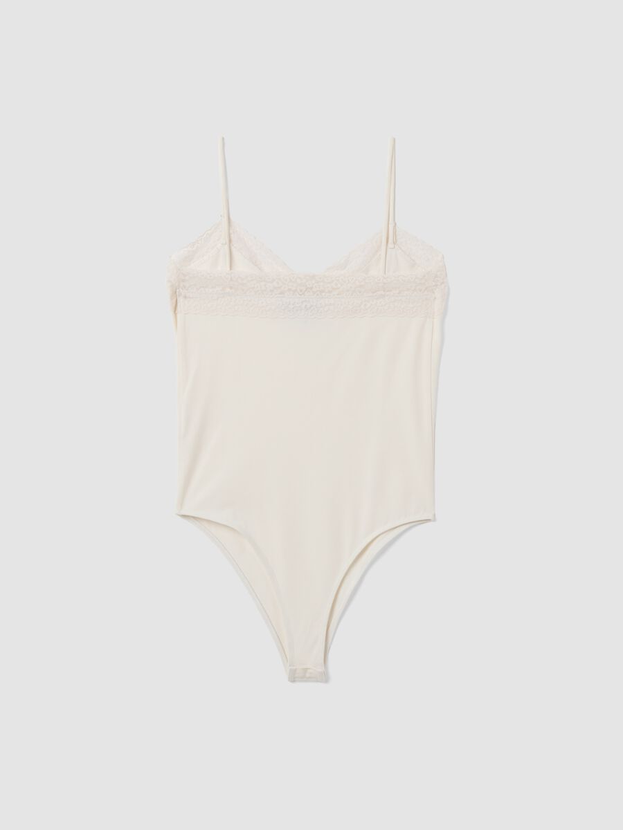 White fitted stretch-cotton bodysuit with lace_1