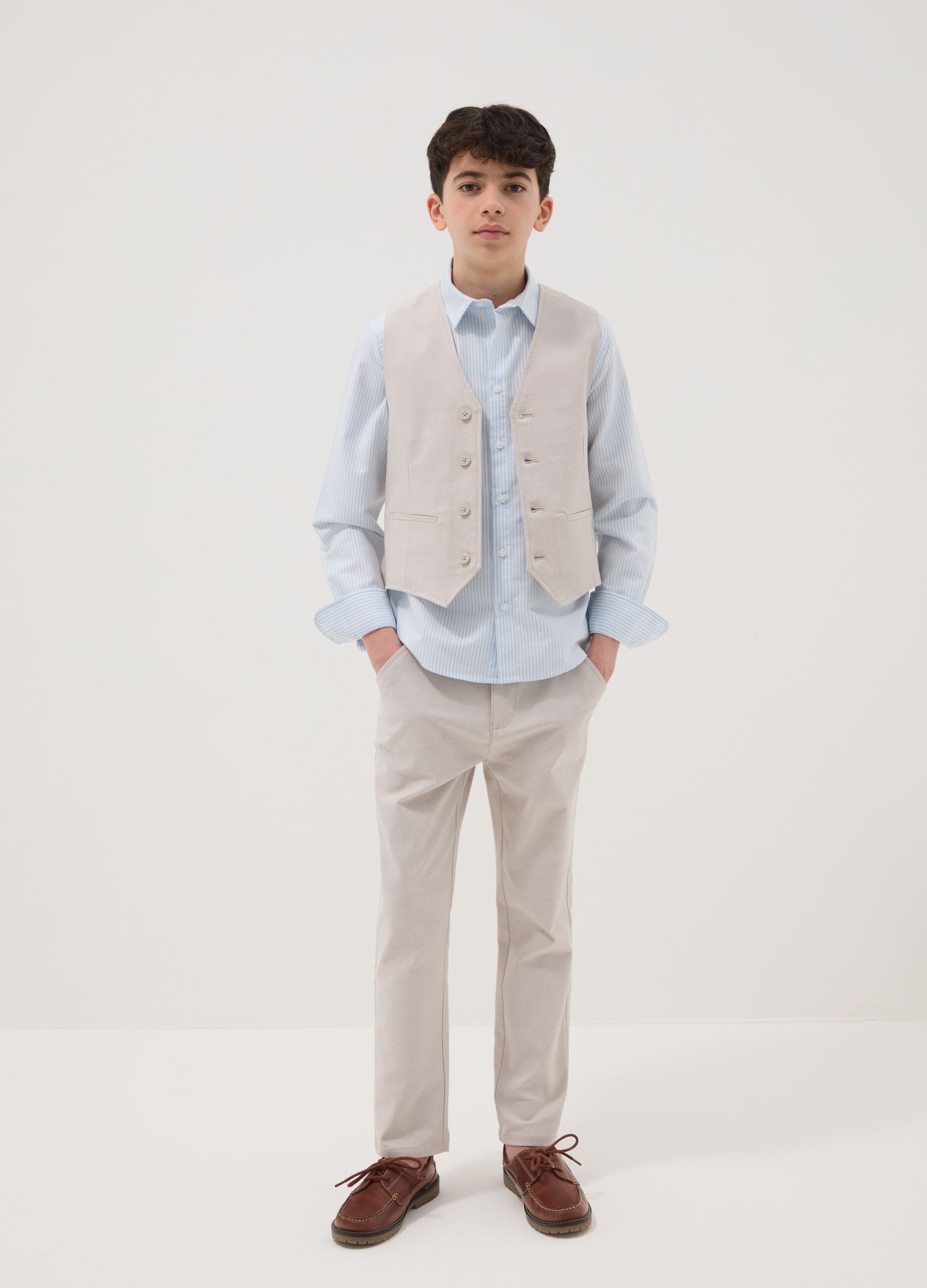 Boys' regular fit beige stretch cotton chinos