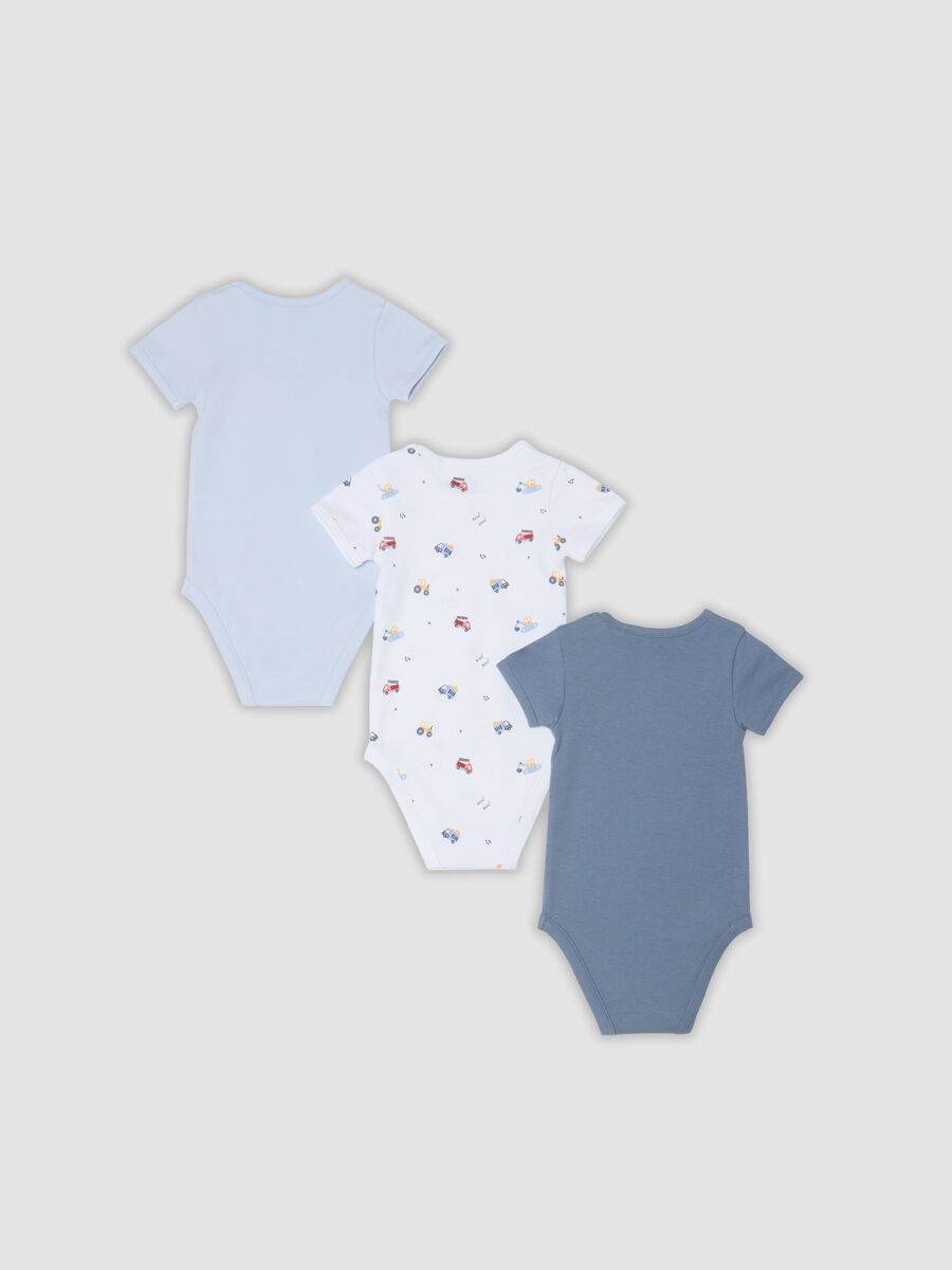 Tripack body blu e bianchi in puro cotone organico con macchinine_1