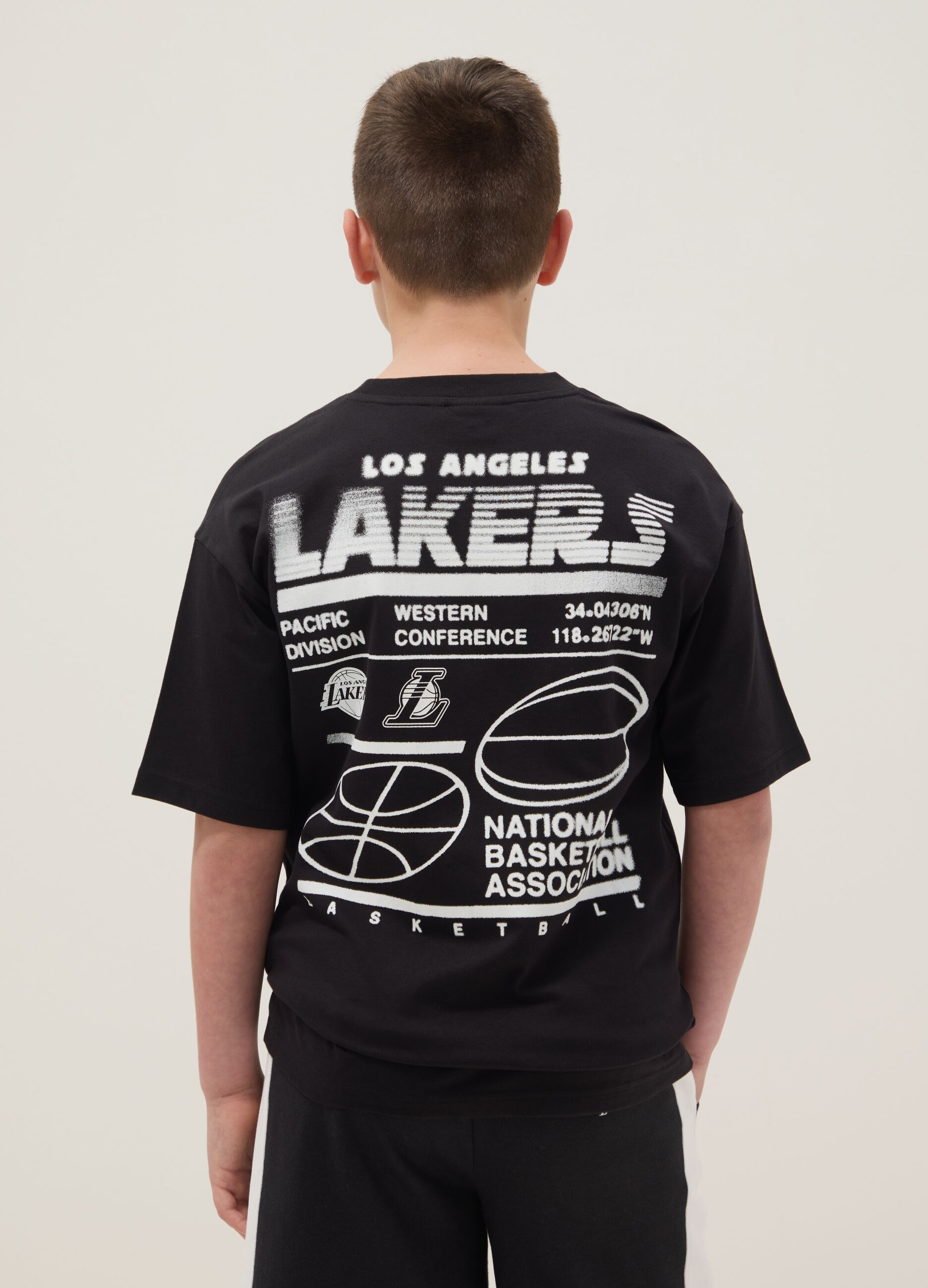 Children's black pure cotton T-shirt regular fit with Lakers logo