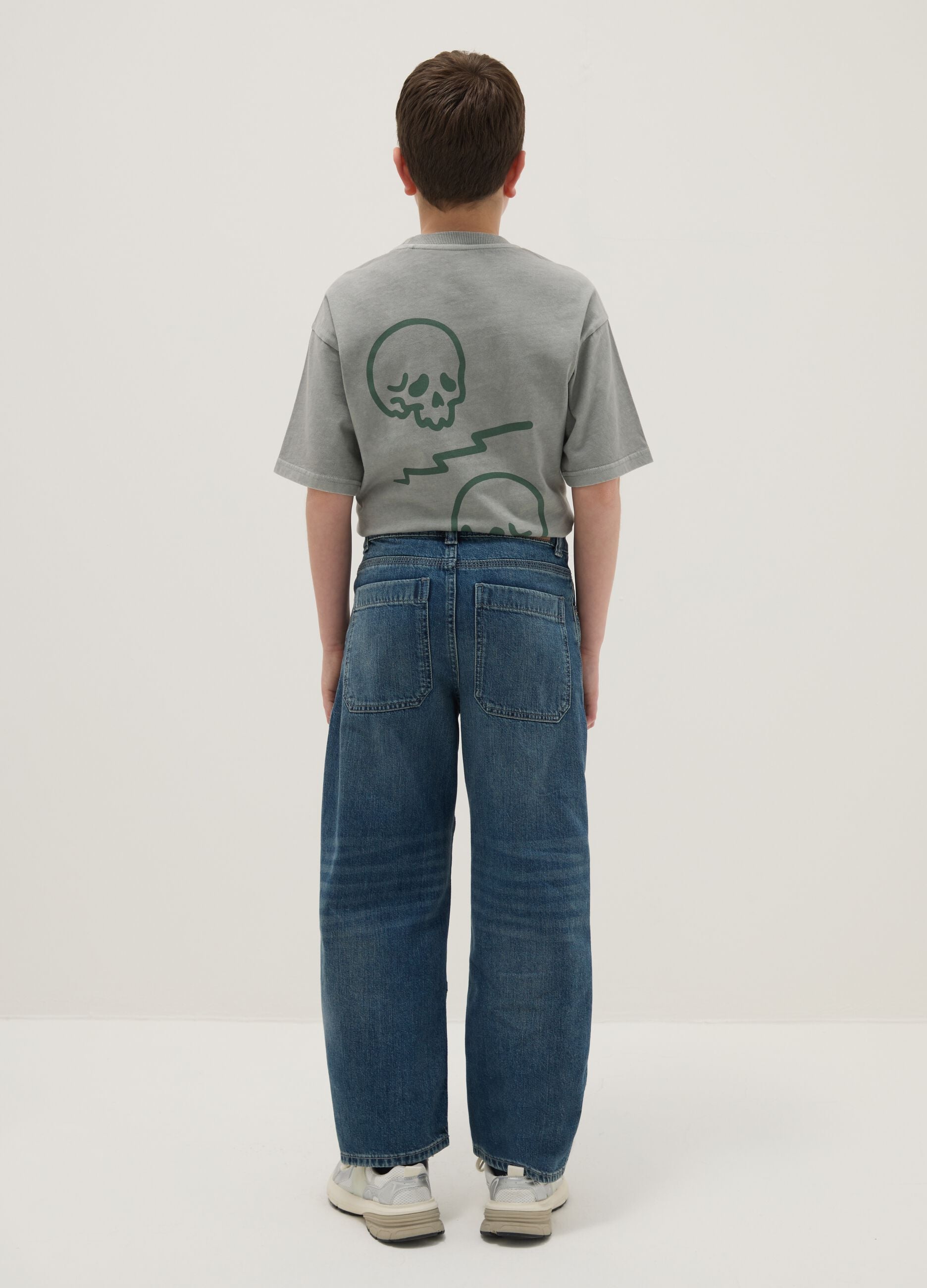 Boys' pure cotton denim carrot fit cargo jeans