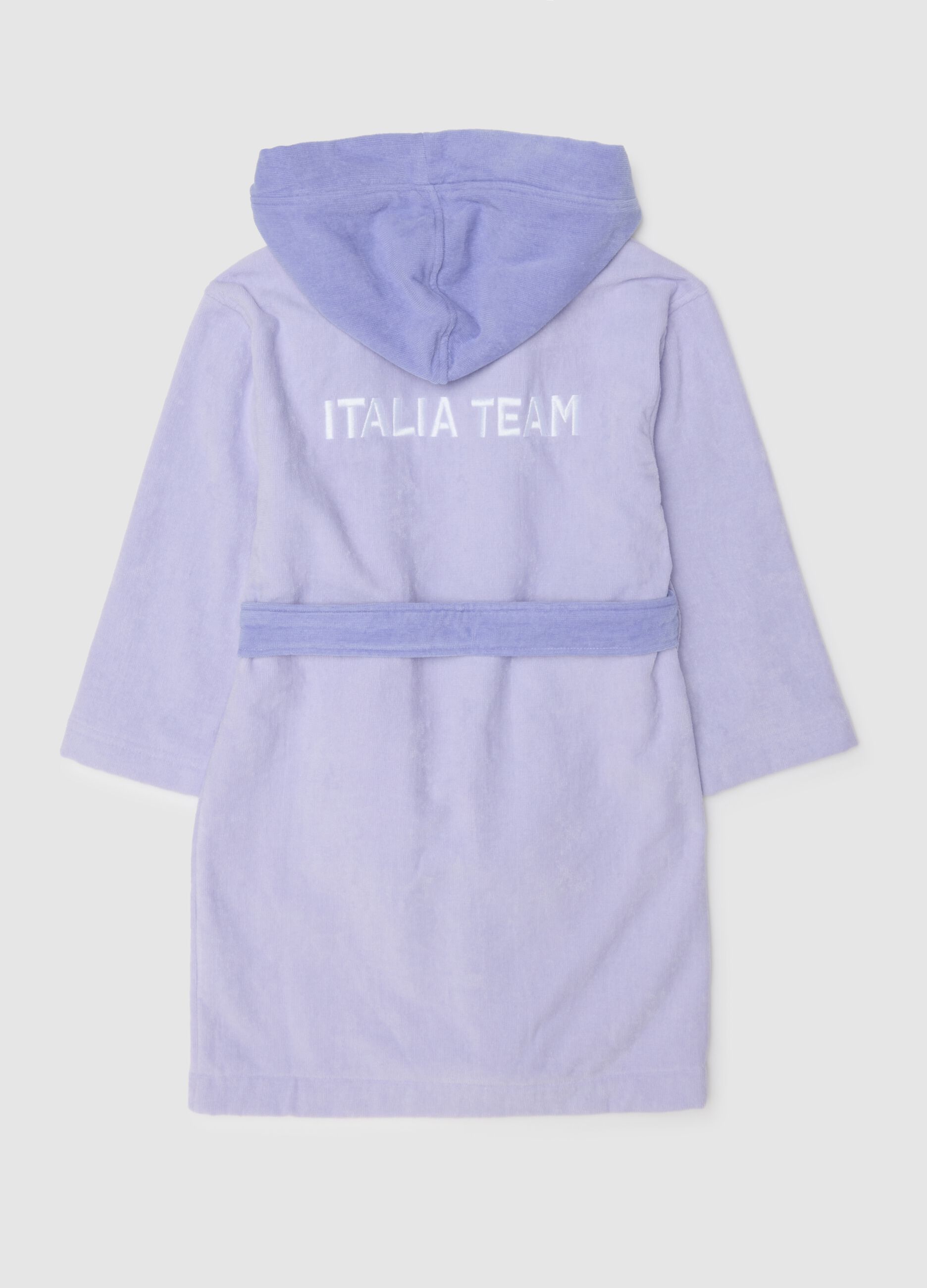 Purple hooded bathrobe for girls in pure cotton with print