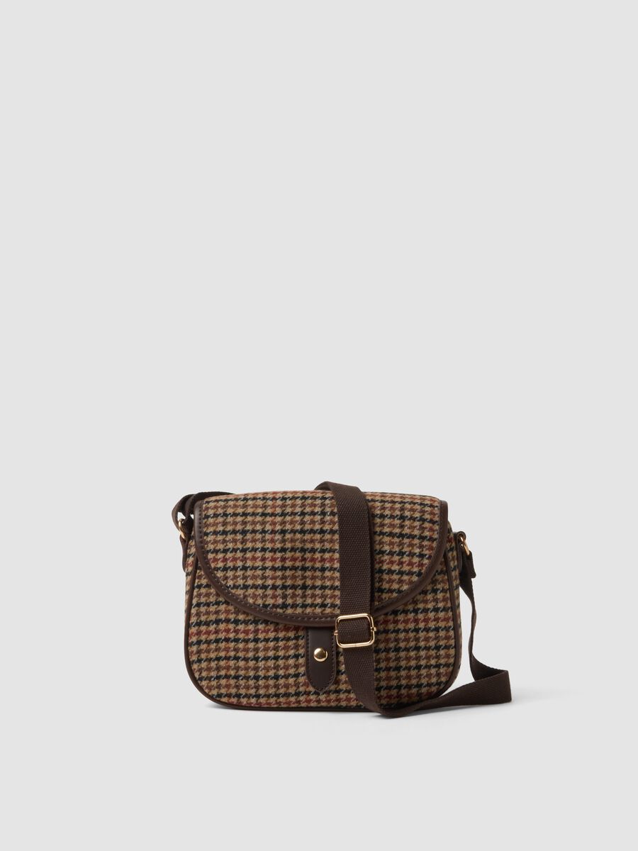 Brown wool- and viscose-blend crossbody bag with houndstooth pattern_0