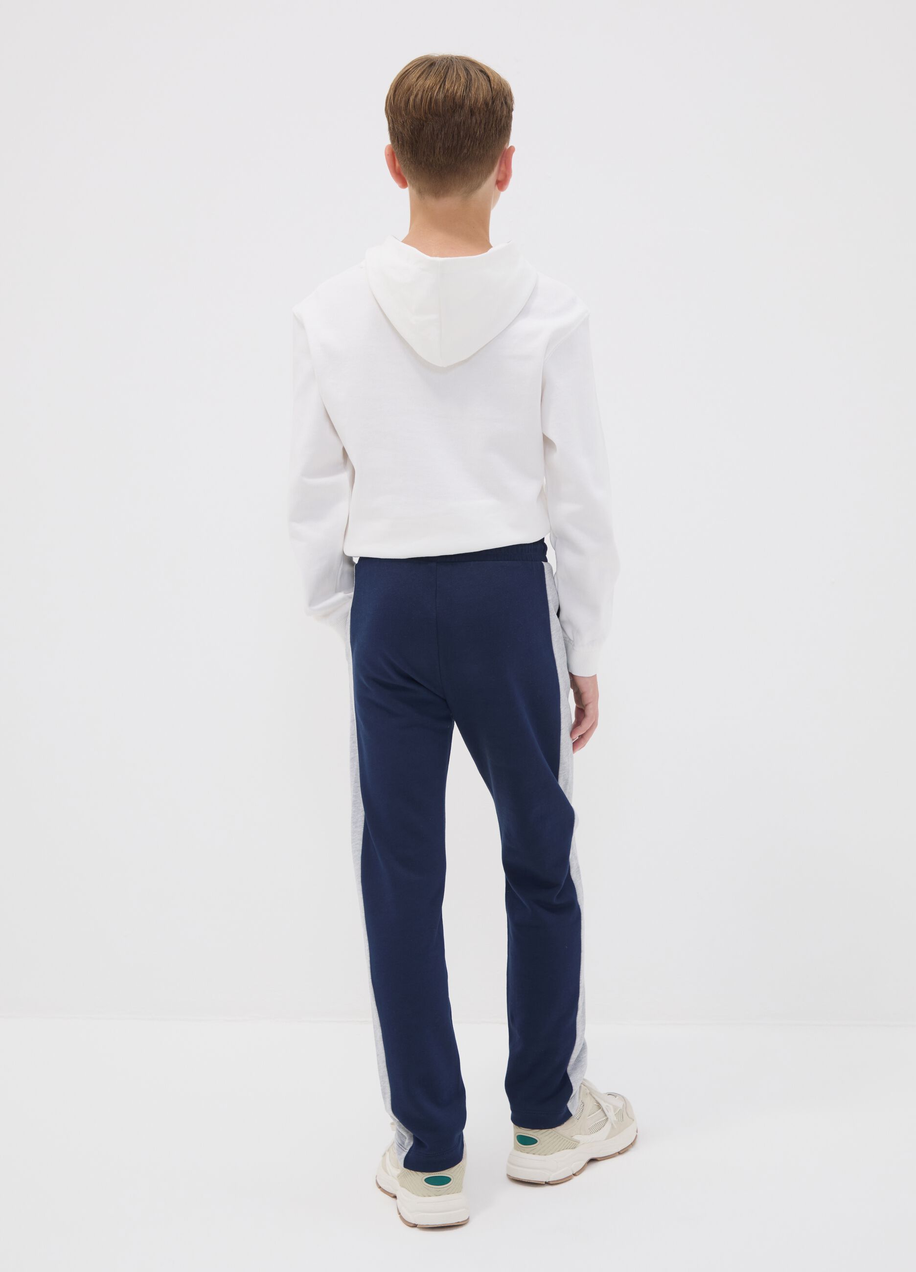 Blue pure cotton joggers with side stripes for boys