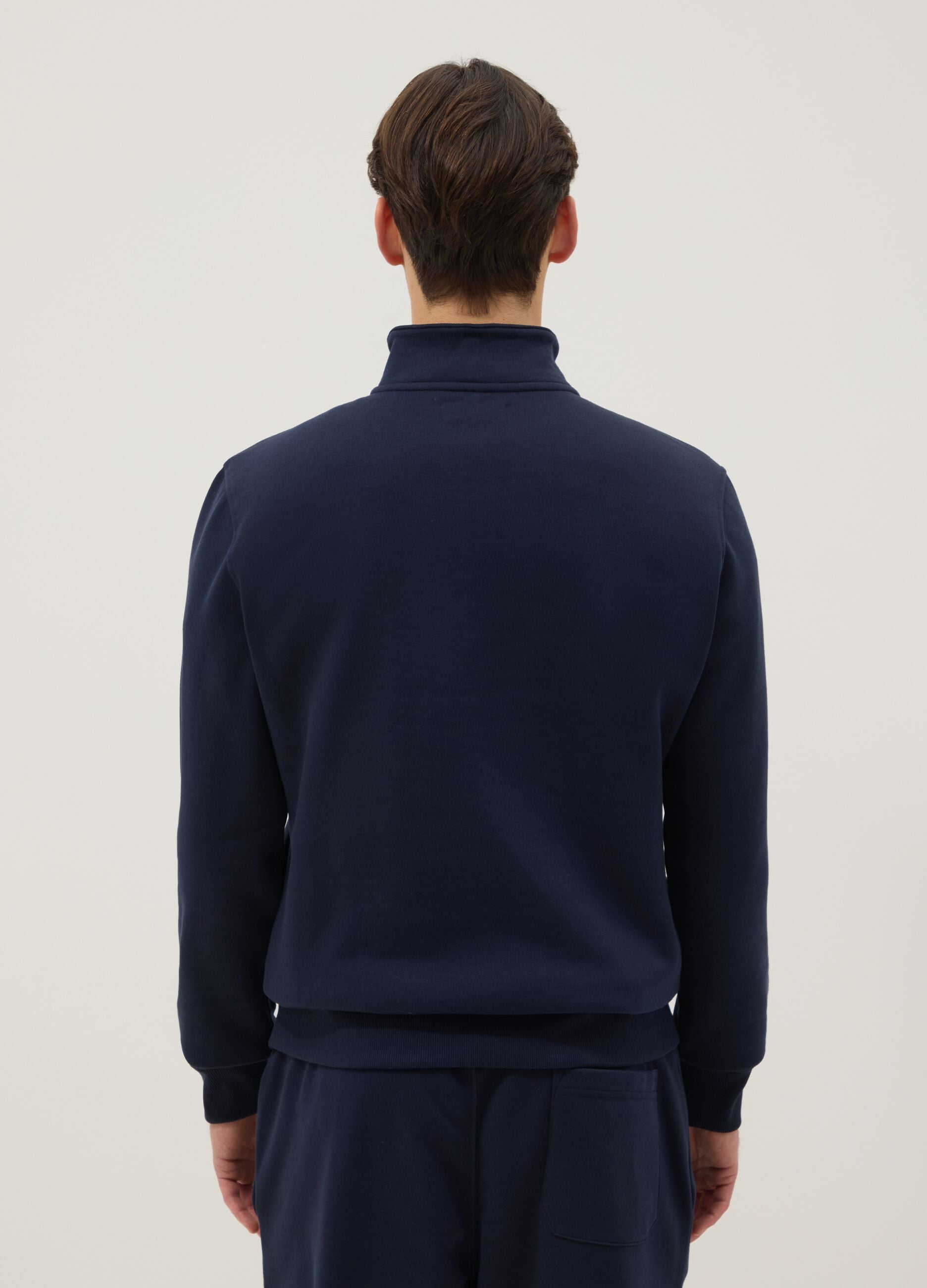 Blue regular fit cotton blend sweatshirt with half zip