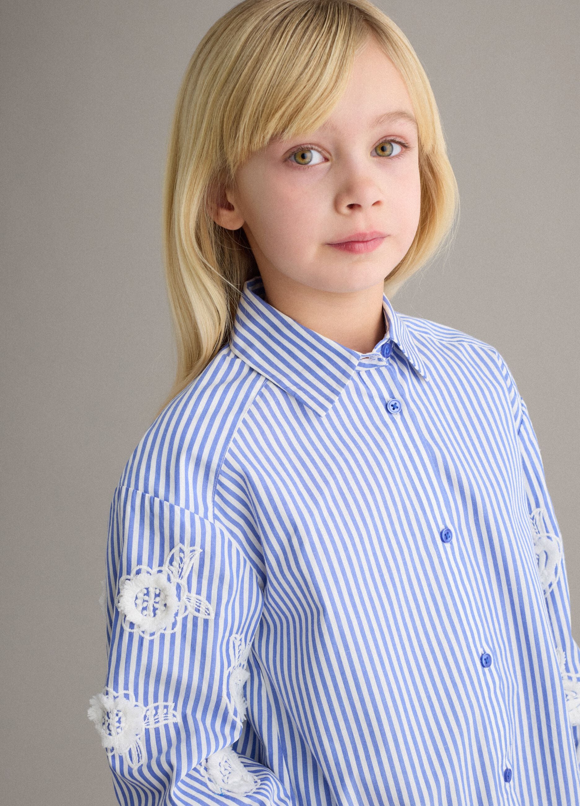 Girls' multicolour striped pure cotton shirt with embellishments