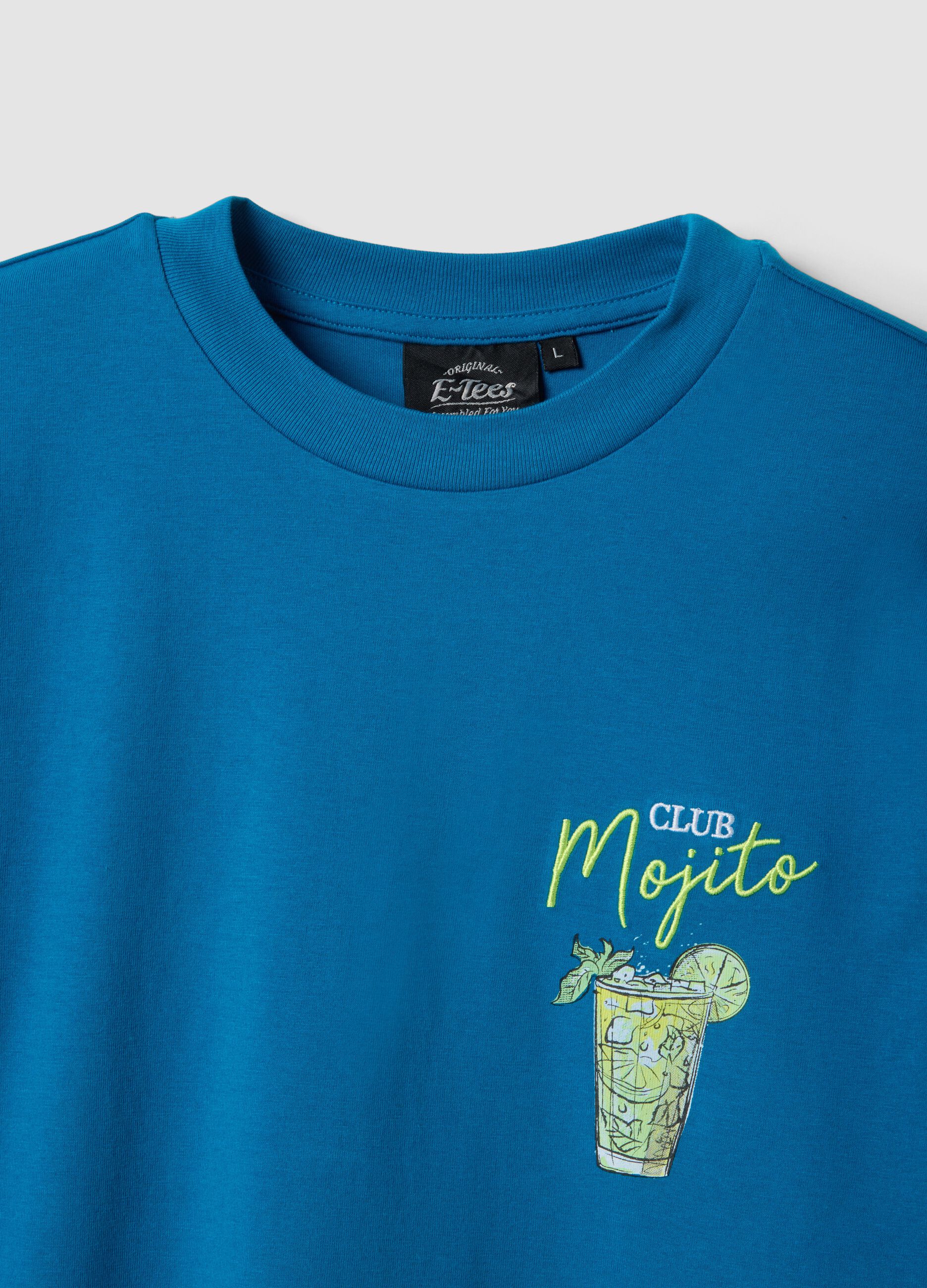 Regular fit pure cotton blue T-shirt with mojito print