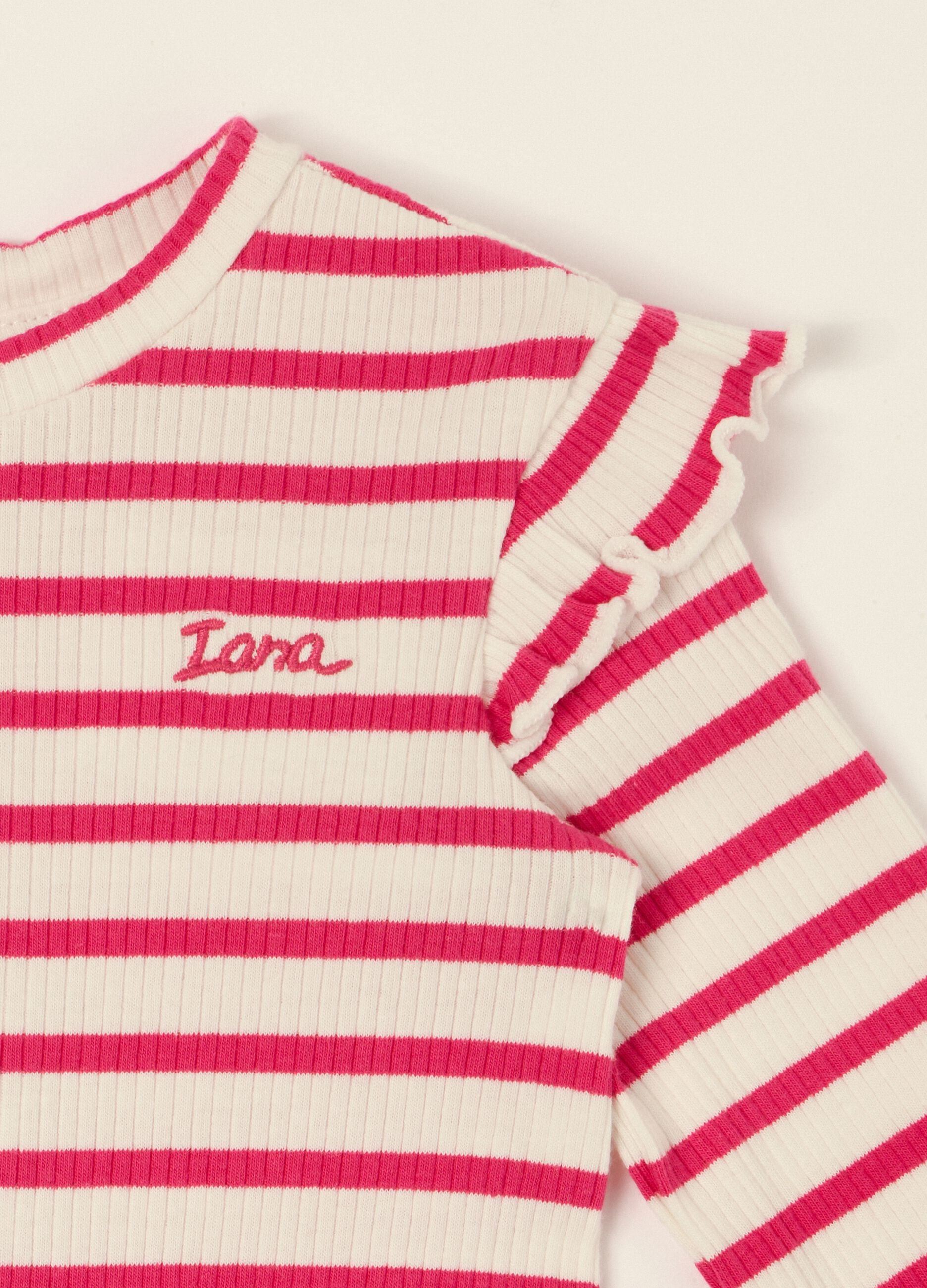 Baby girl white and red striped stretch cotton bodysuit