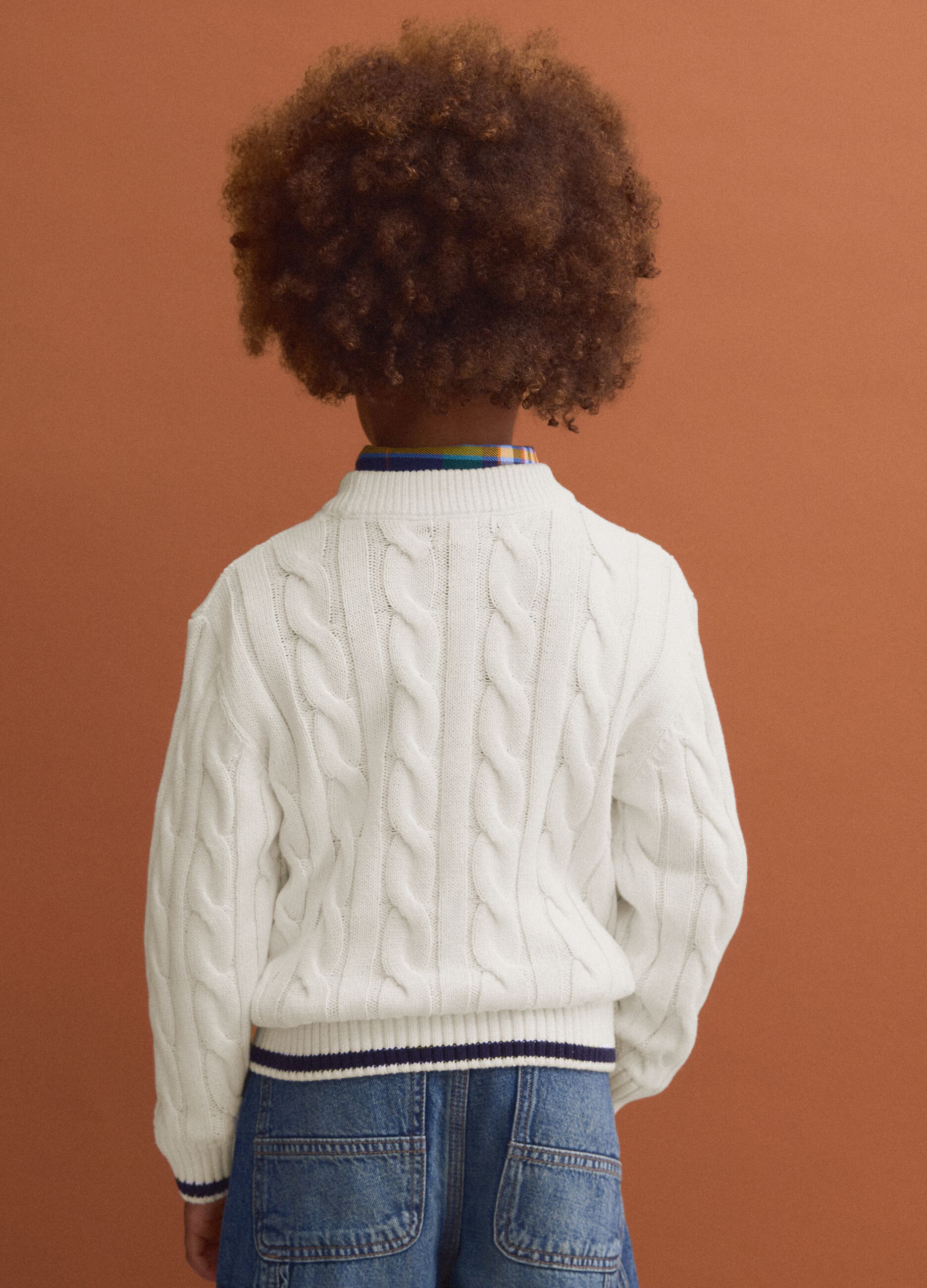 White pure cotton cable-knit oversized jumper for boys