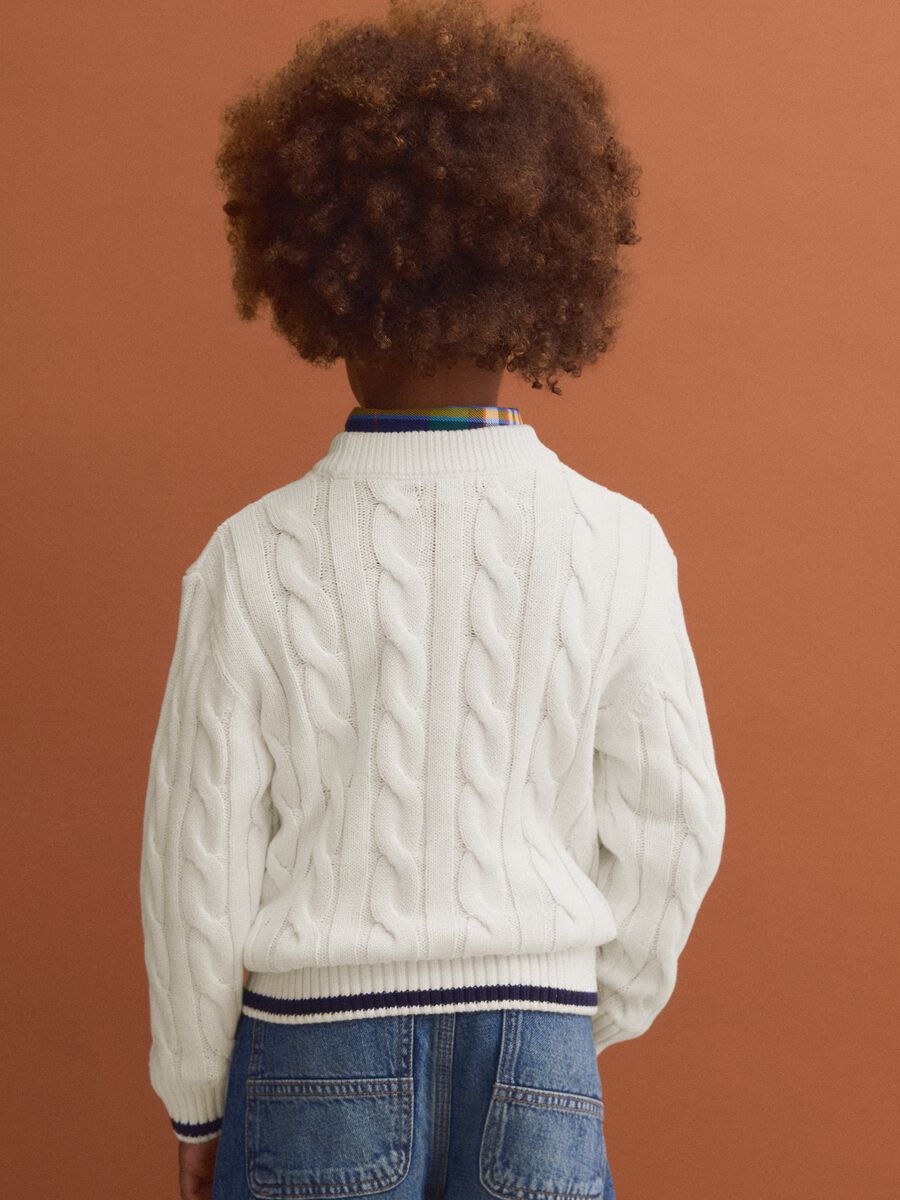 White pure cotton cable-knit oversized jumper for boys_2
