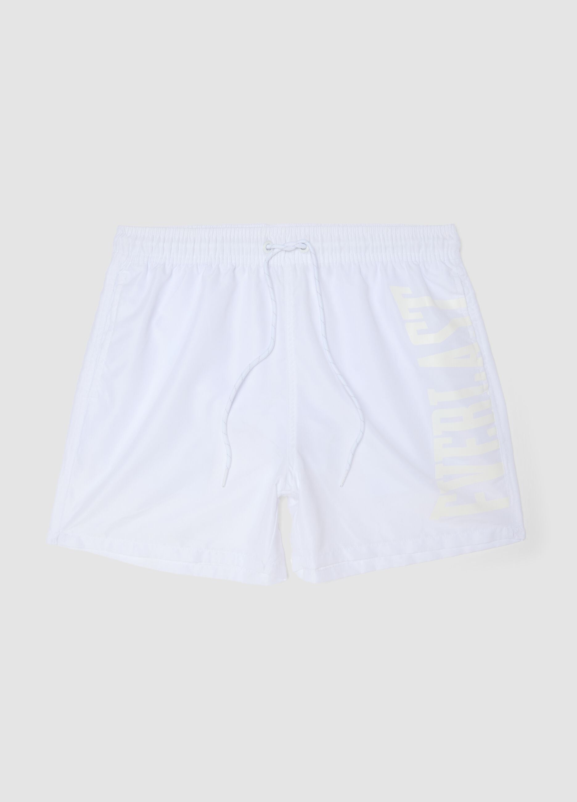 White swim shorts with drawstring