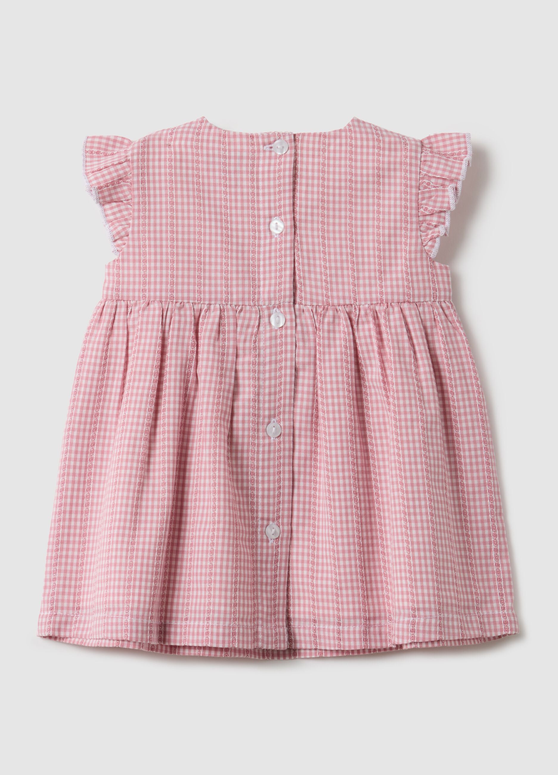 Multicolour Checked Pure Cotton Baby Dress with Ruffles, Regular Fit