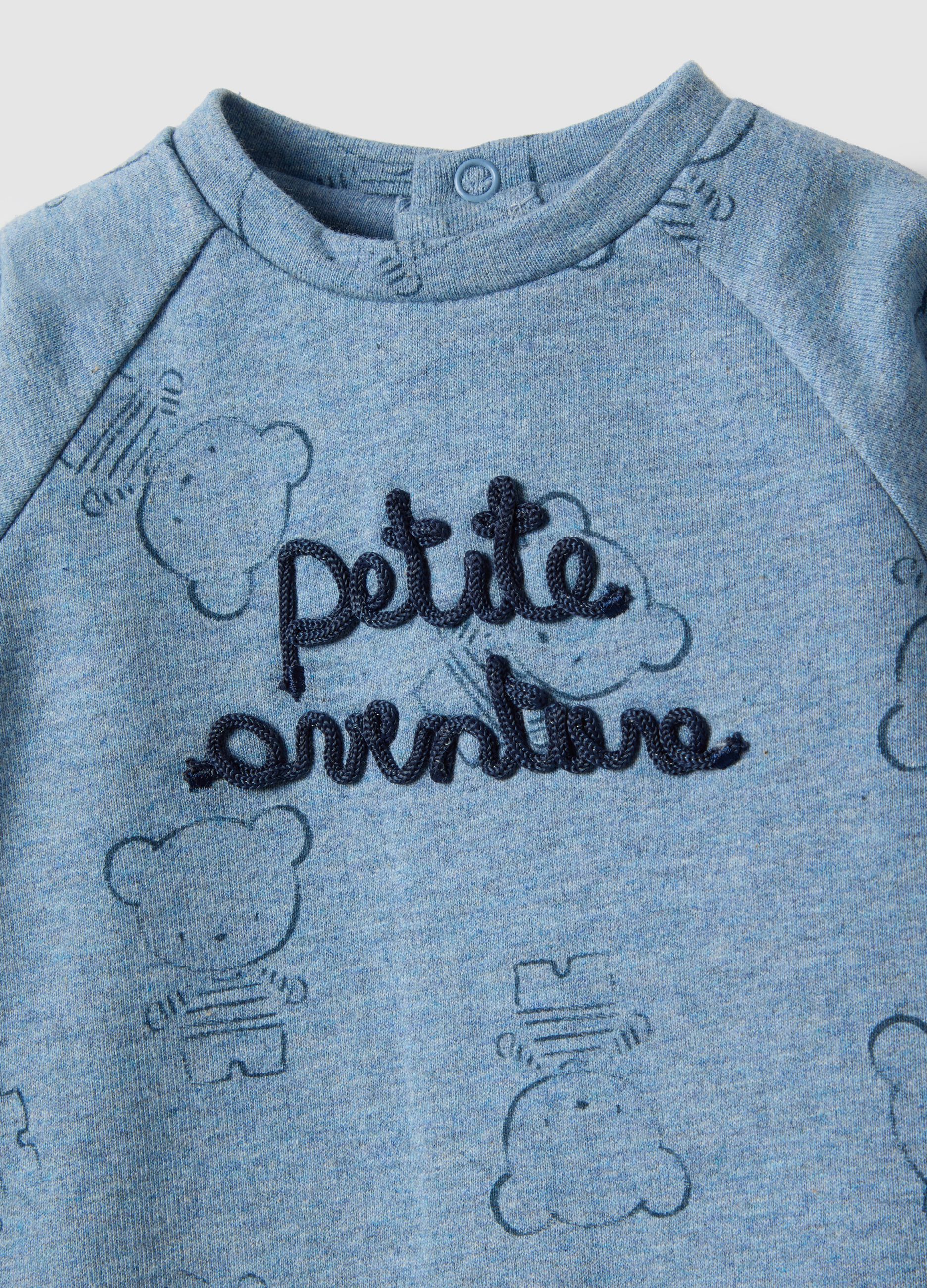 Baby blue pure cotton romper with bear print