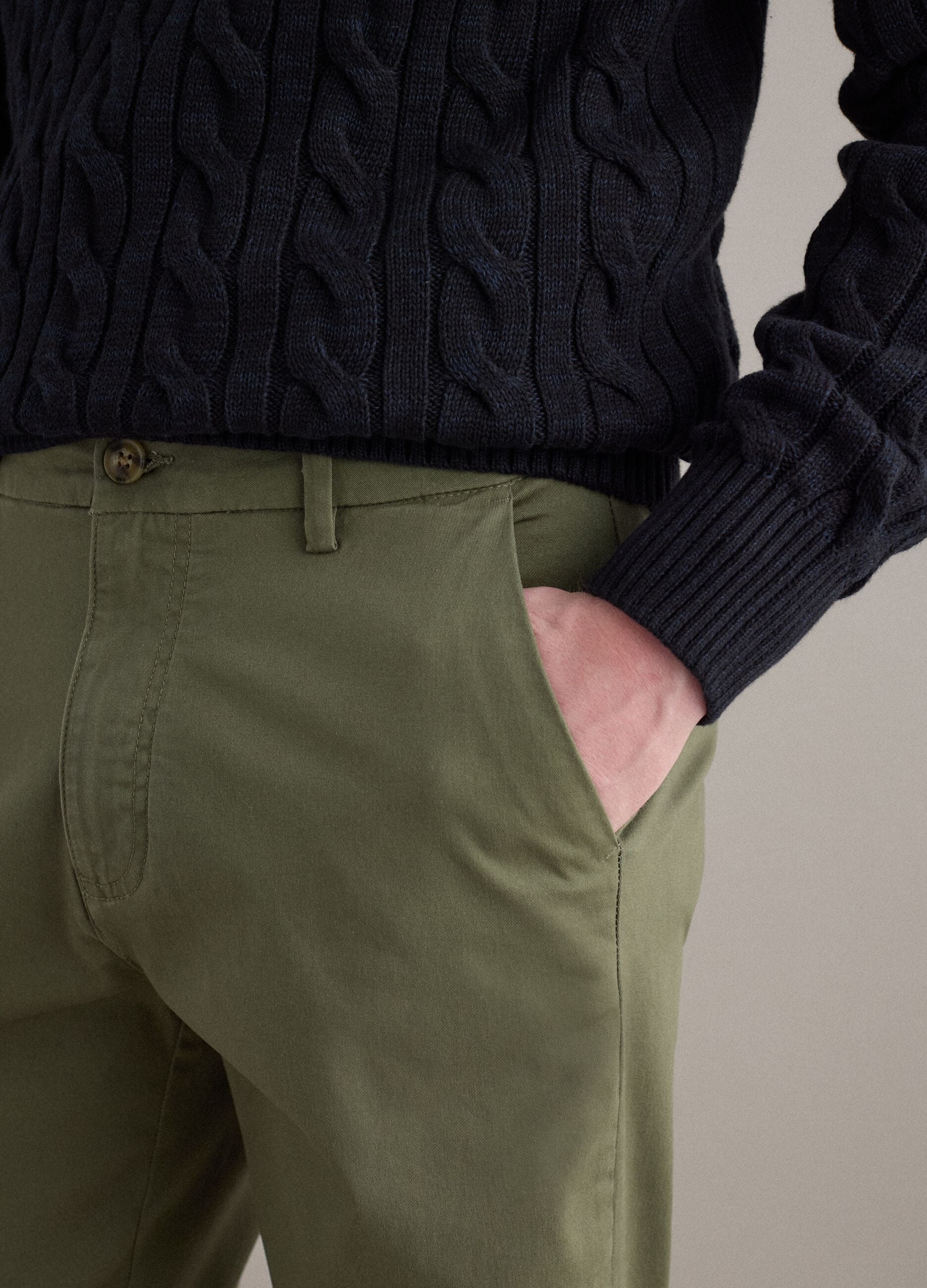Slim Fit Green Stretch Cotton Chinos