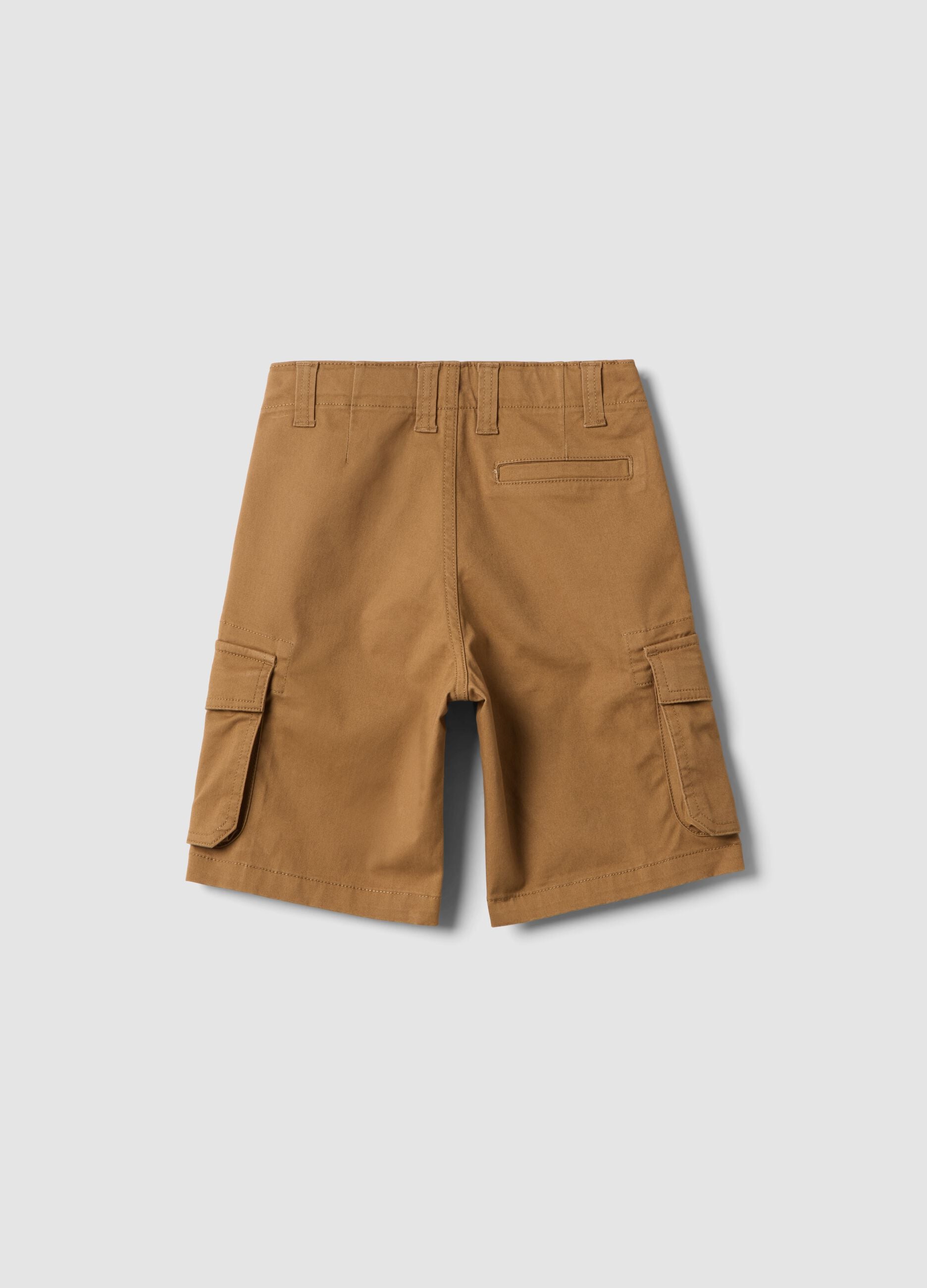 Brown stretch cotton oversized fit cargo shorts for kids