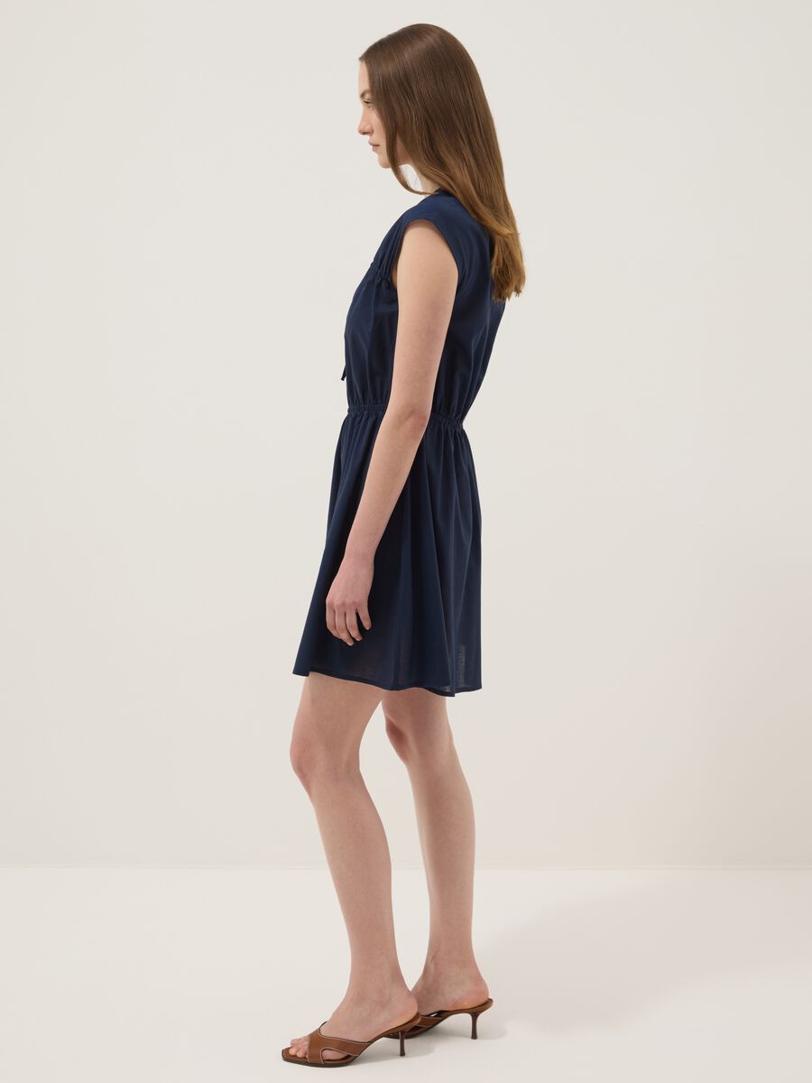 Blue pure cotton V-neck dress_1
