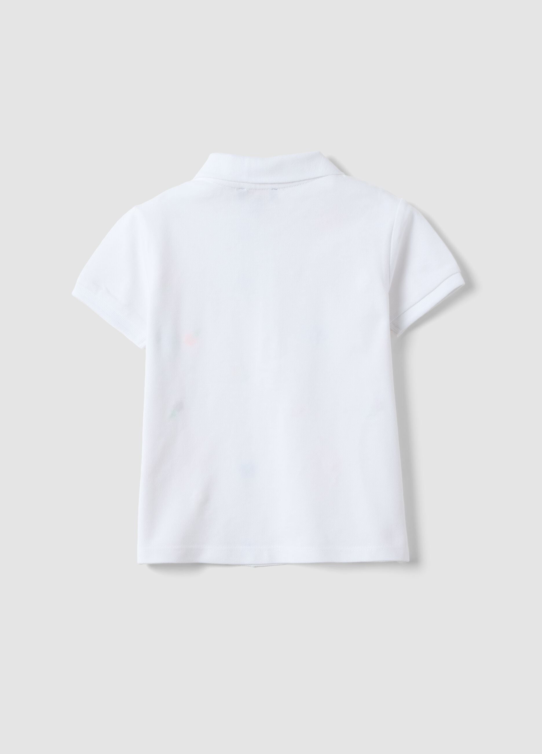 Girls' white pure cotton polo regular fit with embroidered flowers