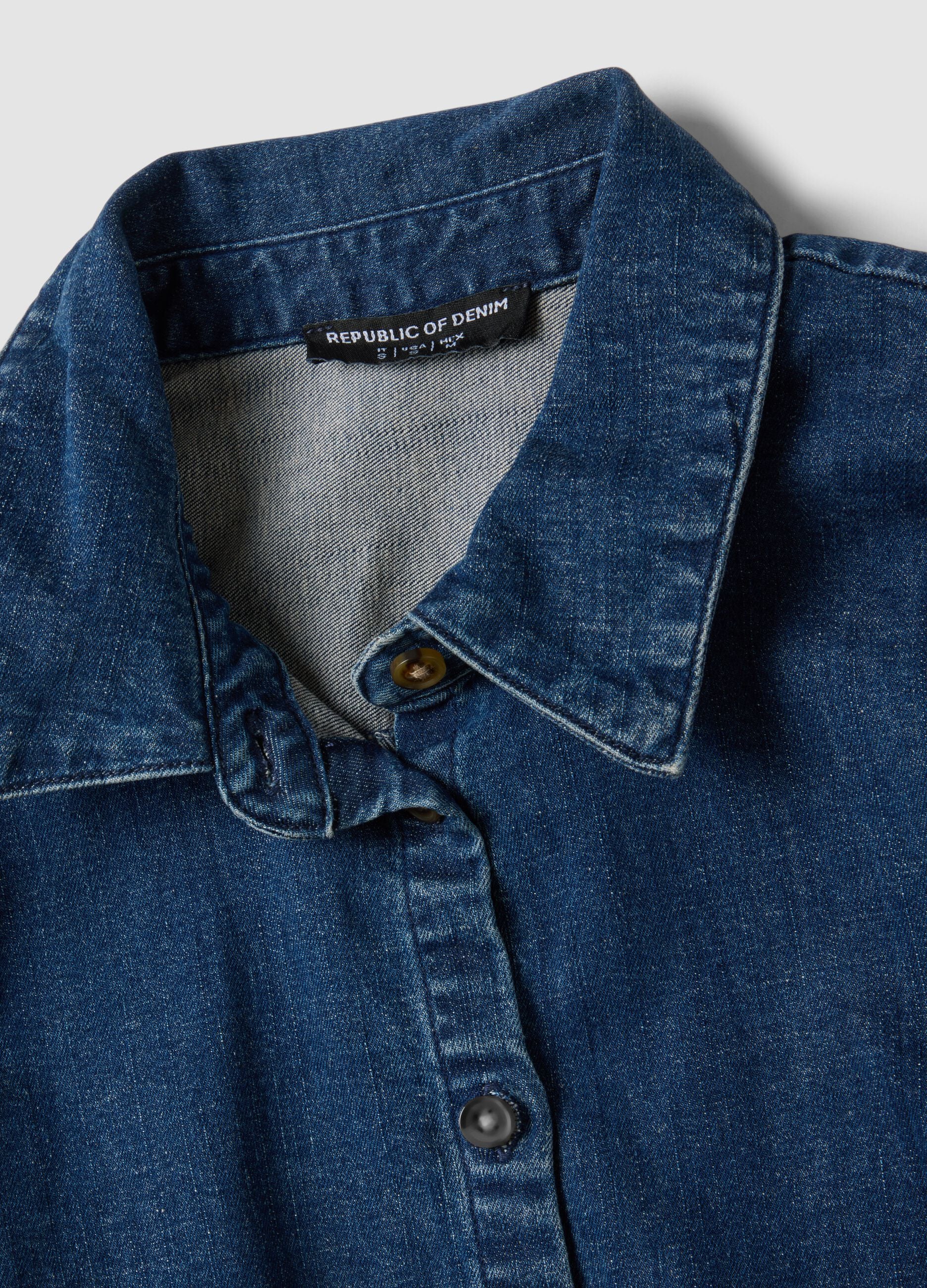 Blue slim-fit stretch cotton denim shirt