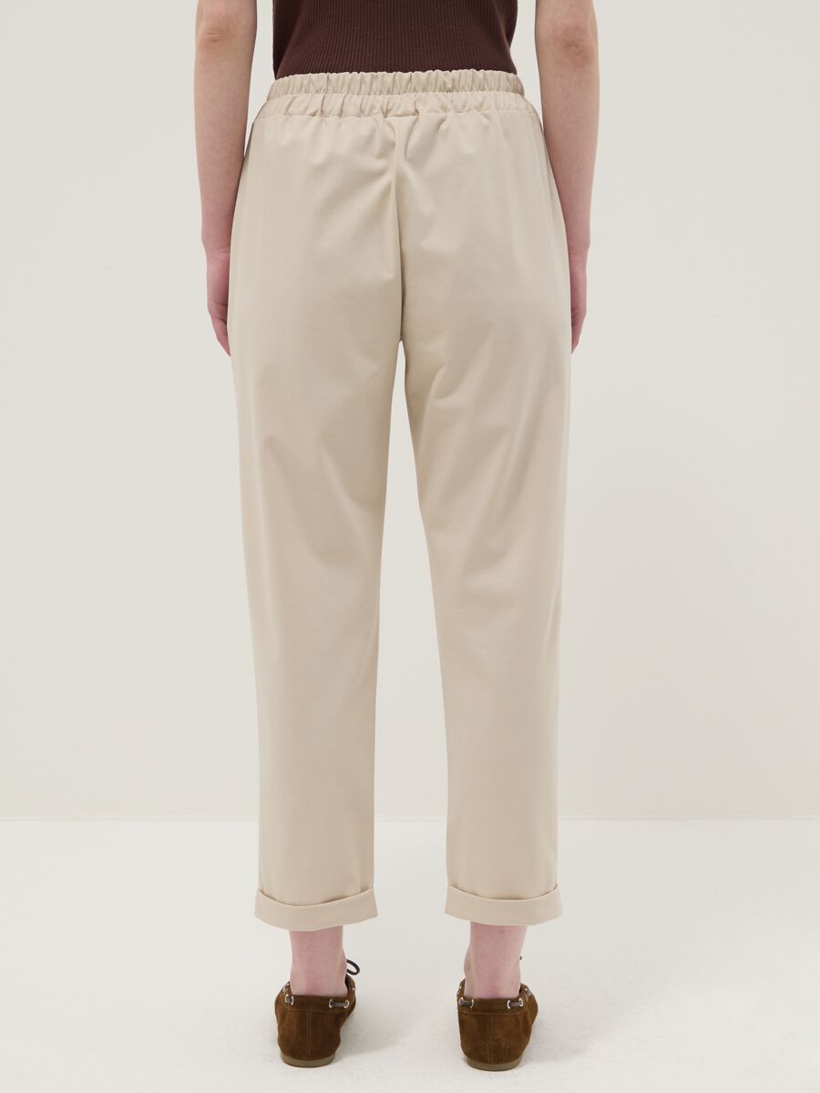 Beige Stretch Cotton Blend Regular Fit Trousers_3