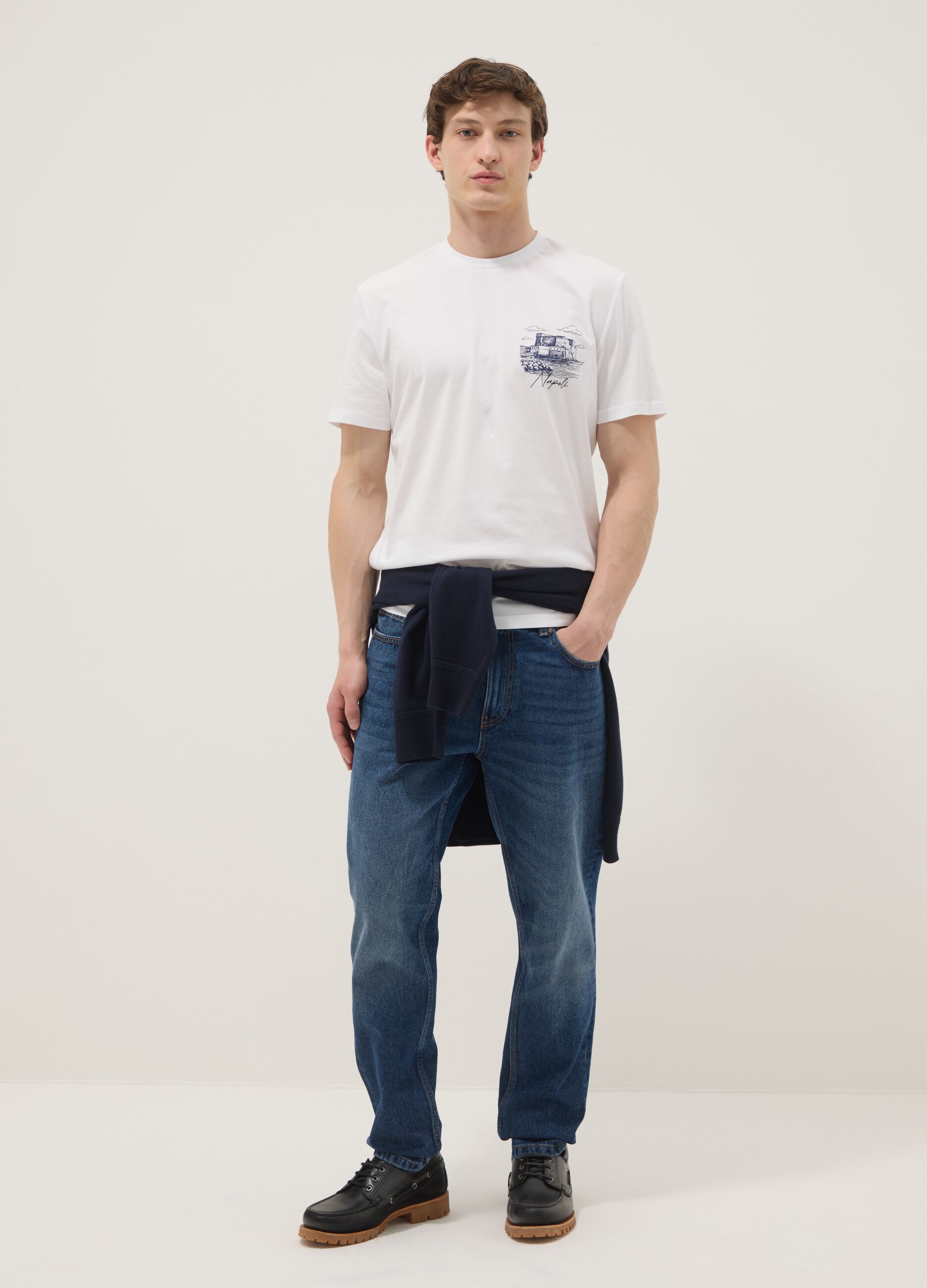 Men&rsquo;s white short-sleeve pure cotton T-shirt, regular fit