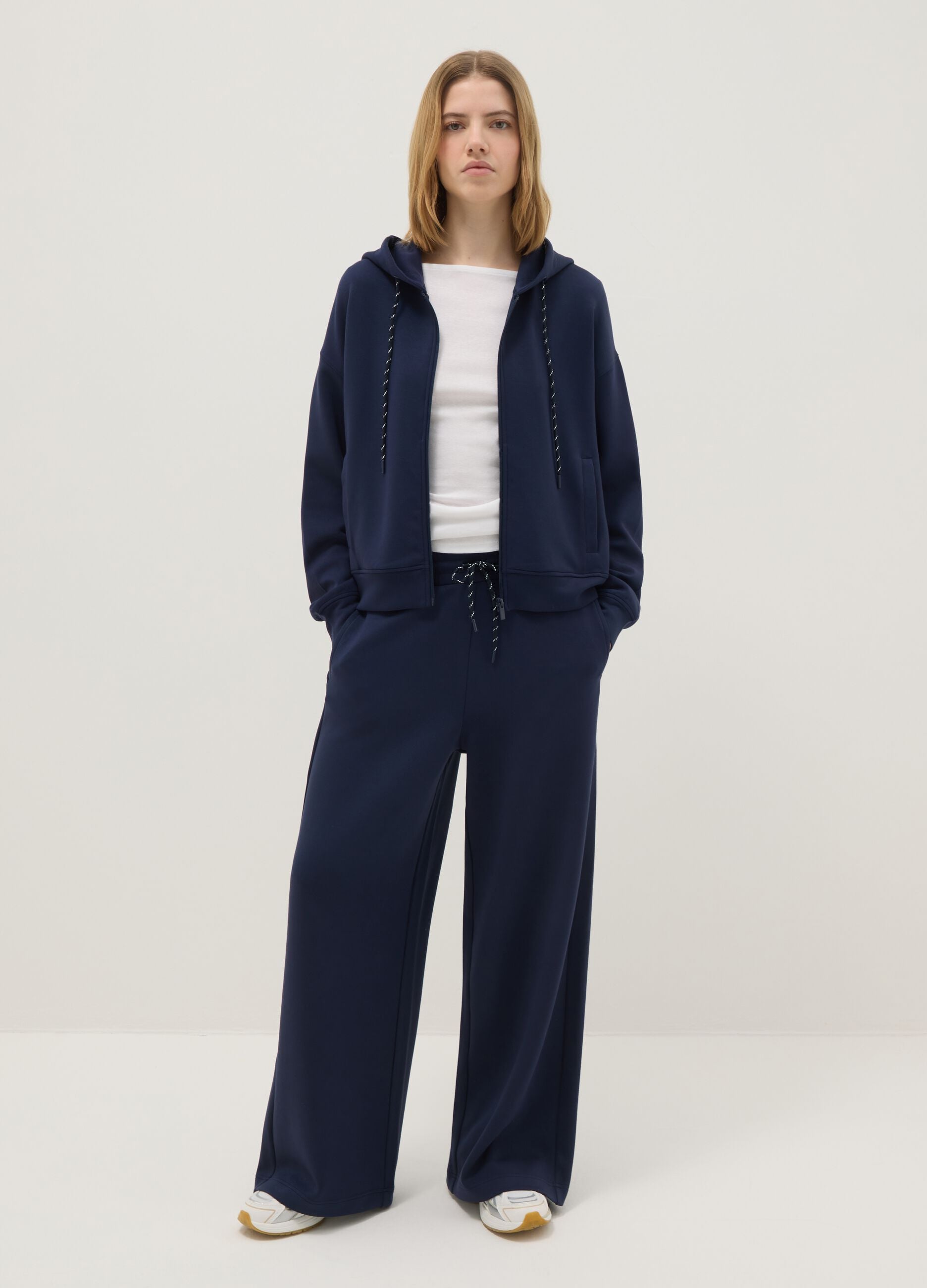 Regular fit blue modal blend hoodie with full zip