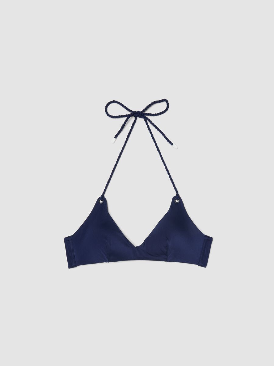 Blue triangle bikini top in stretch fabric_4