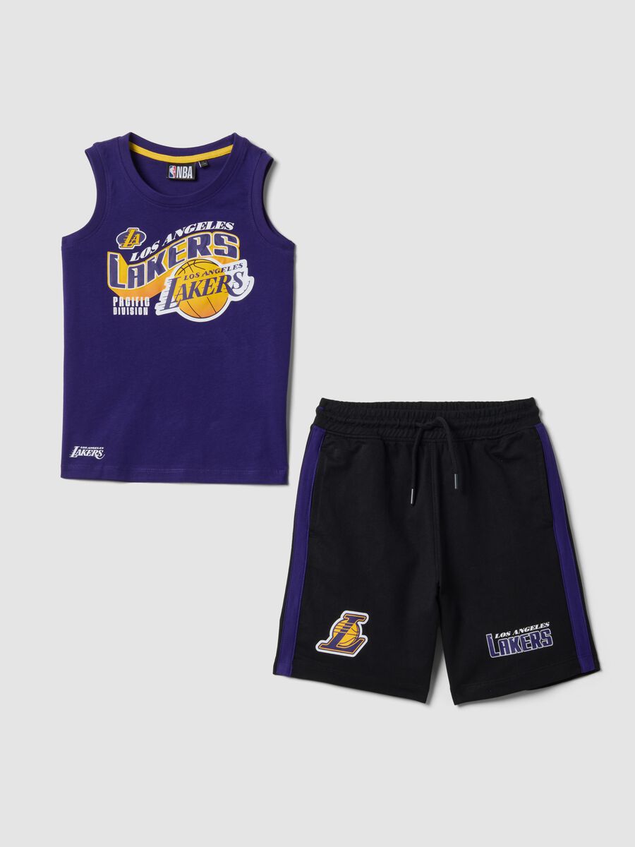 Purple pure cotton set with vest top and shorts_0