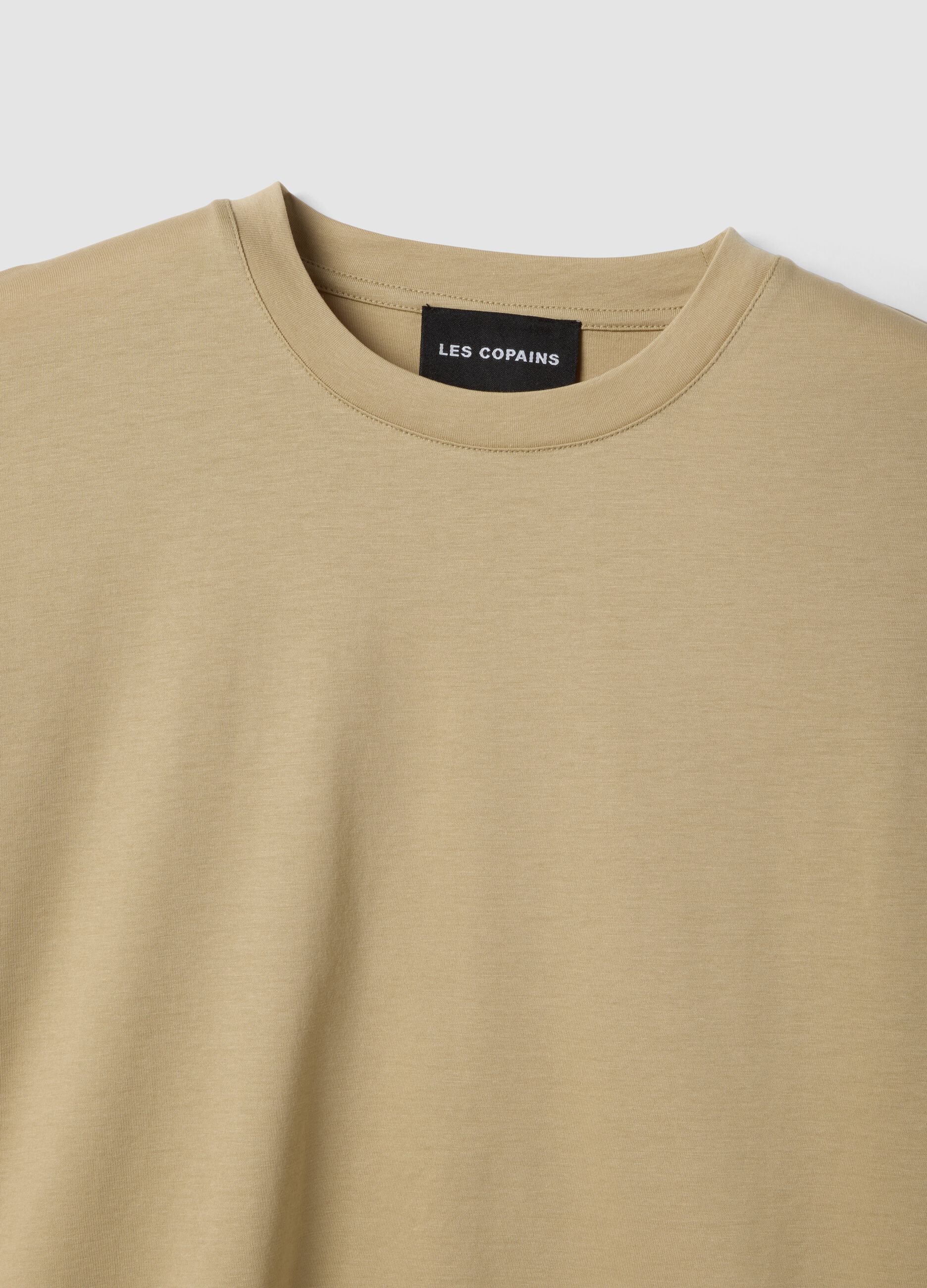 T-shirt a maniche corte beige in misto lyocell e cotone regular fit