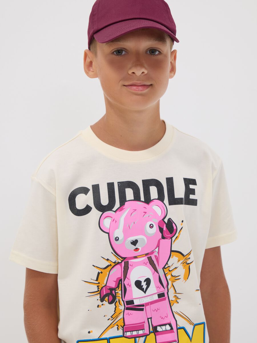 Children's regular fit beige pure cotton t-shirt with prints_0
