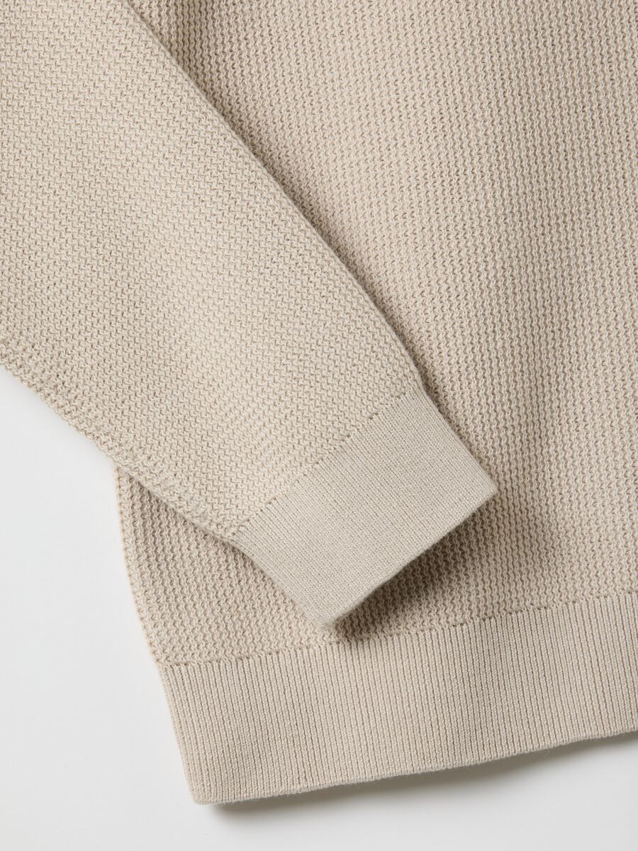 Beige pure cotton crew neck sweater regular fit_5