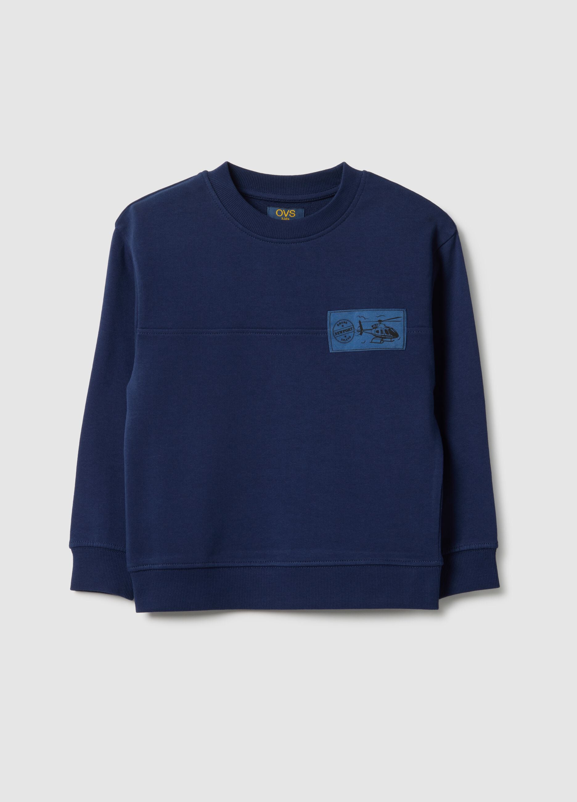 Blue kids' crew neck sweatshirt in pure cotton with relaxed fit