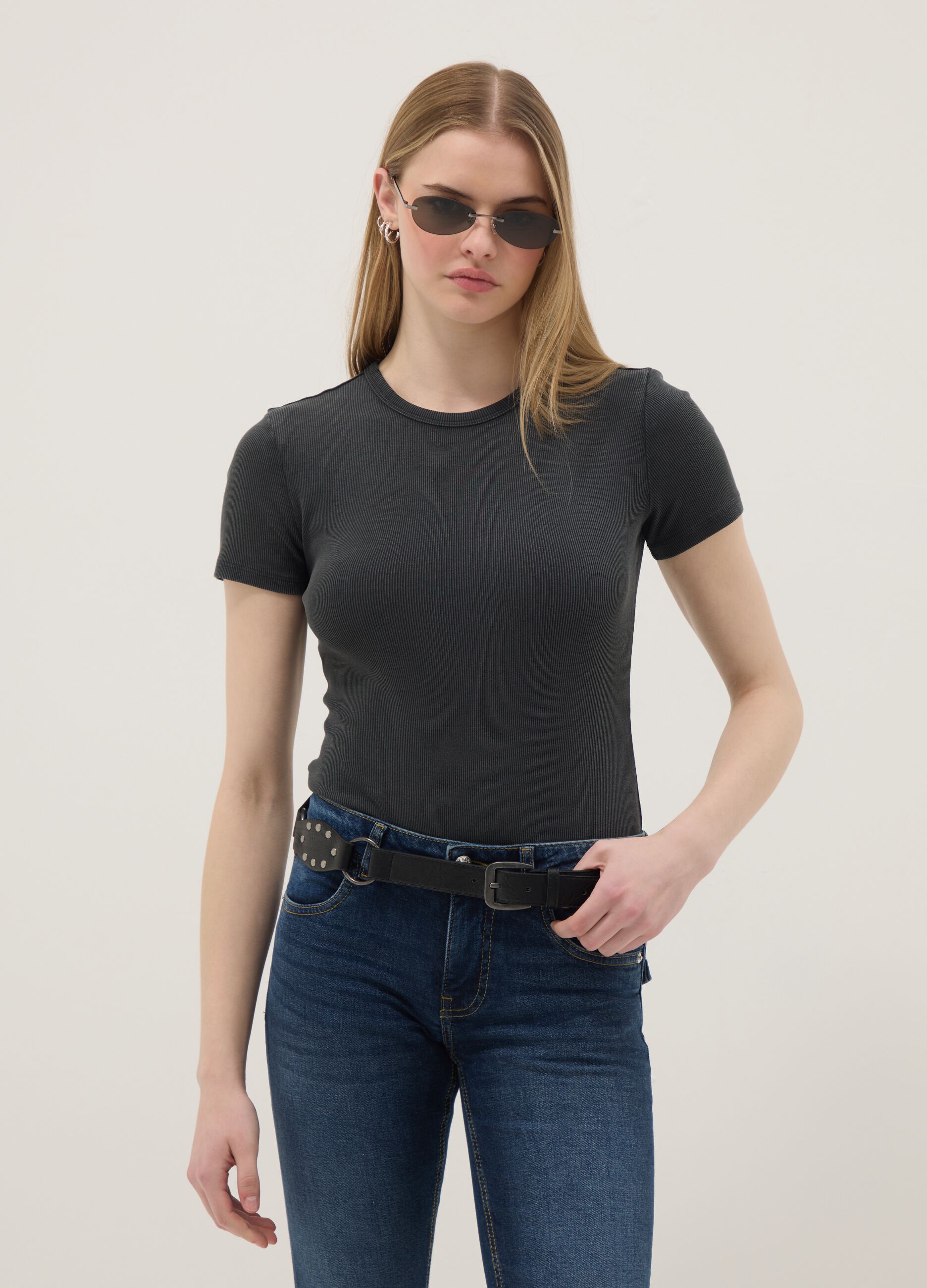 Grey slim fit stretch cotton top