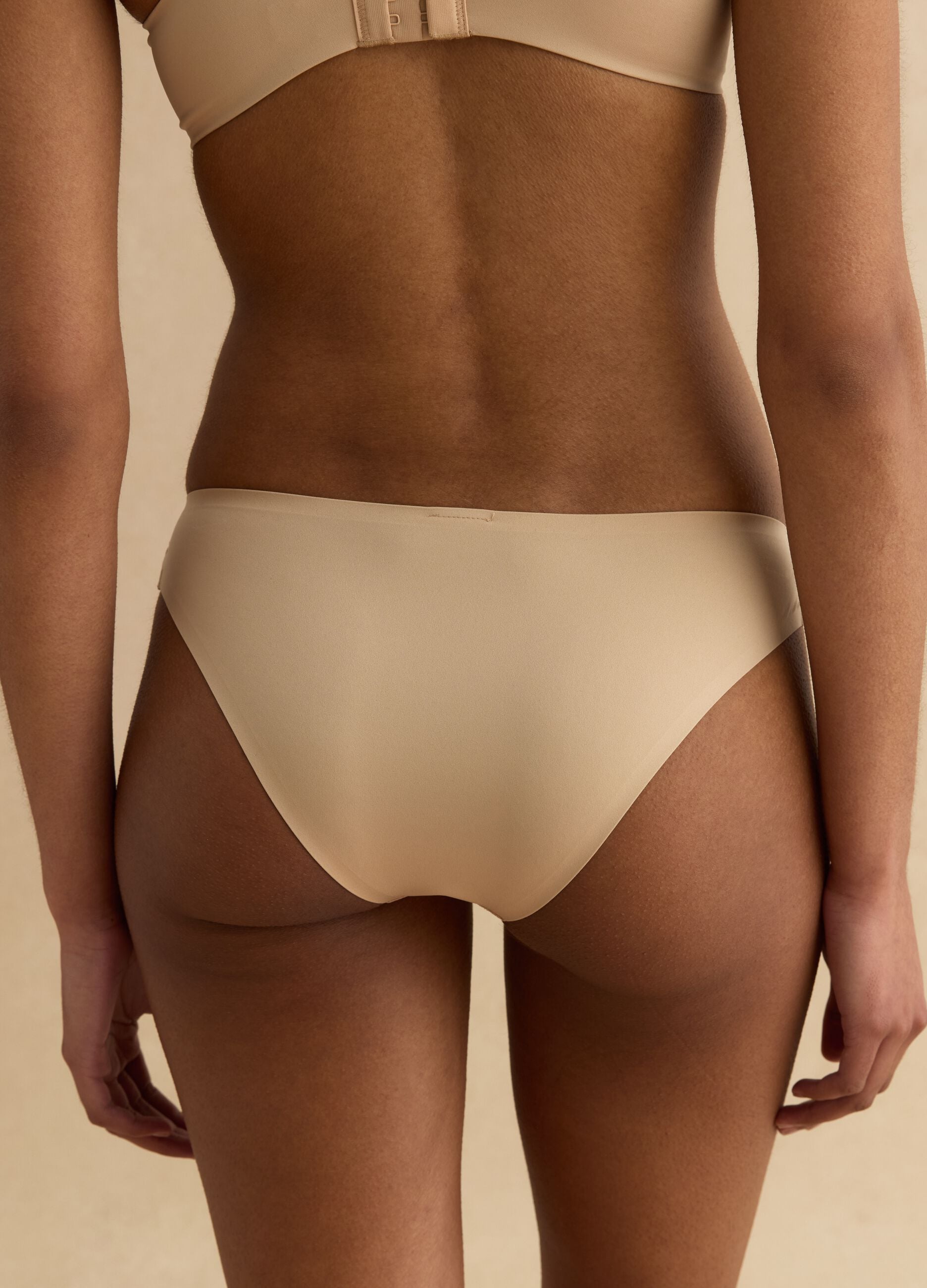 Beige microfibre regular fit briefs with lace details