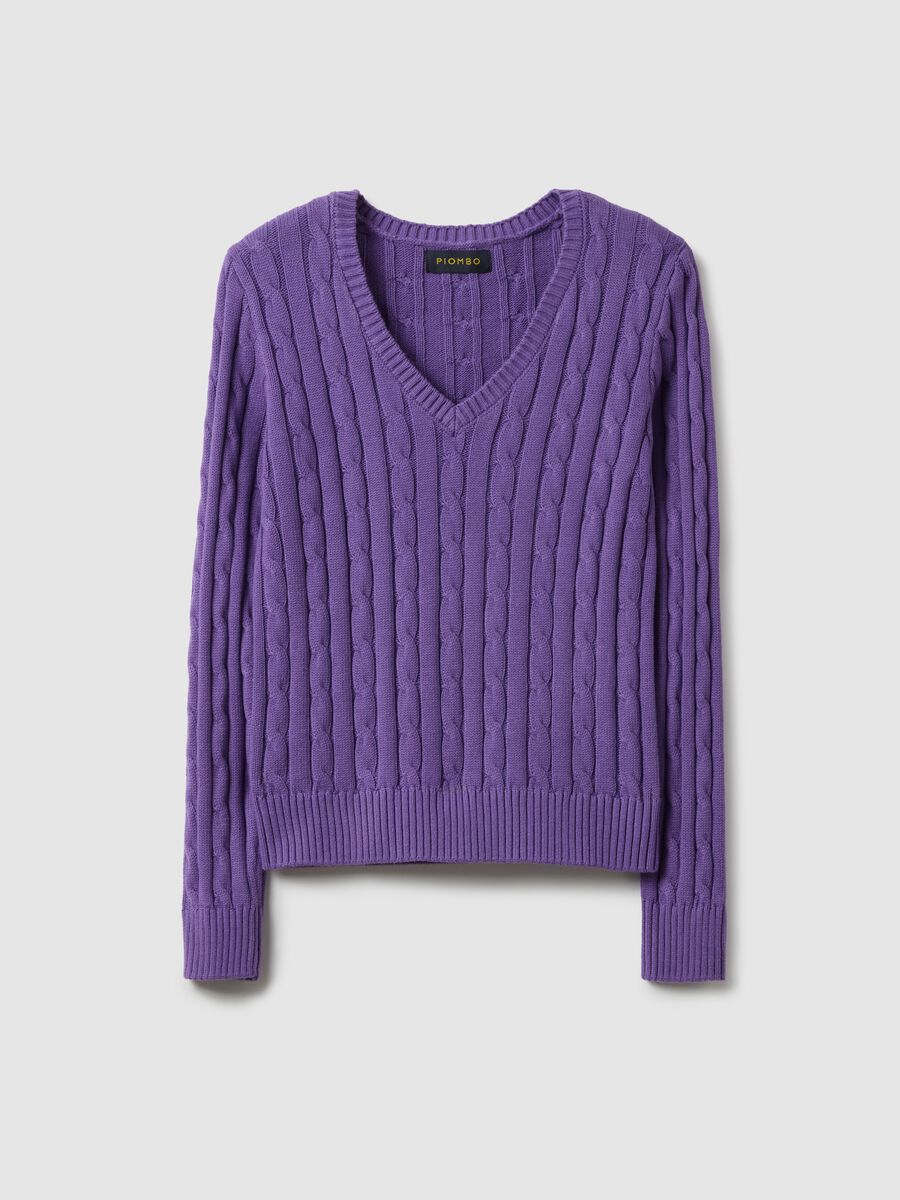 Purple pure cotton regular fit pullover with cable knit_4