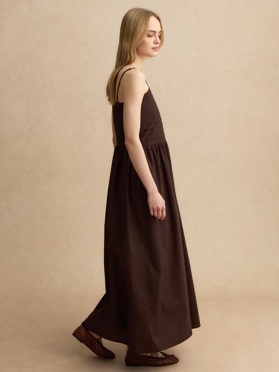 Sleeveless dress in pure brown cotton regular fit_3