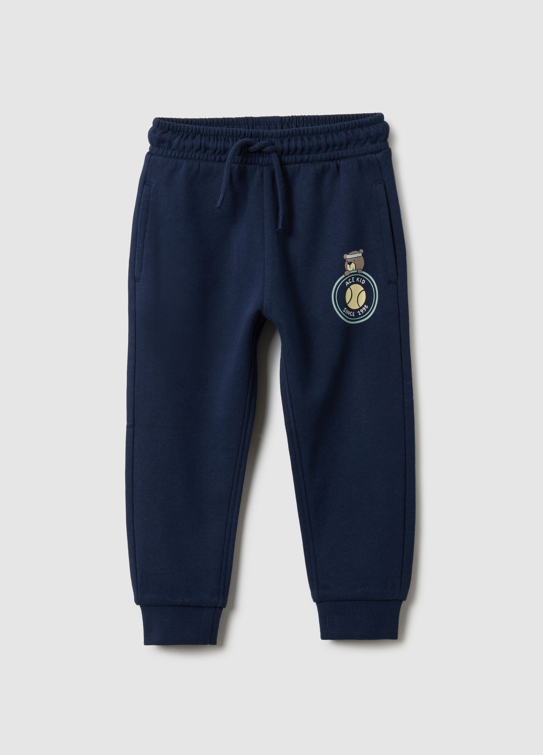 Children's Regular Fit Blue Cotton Jogger Trousers