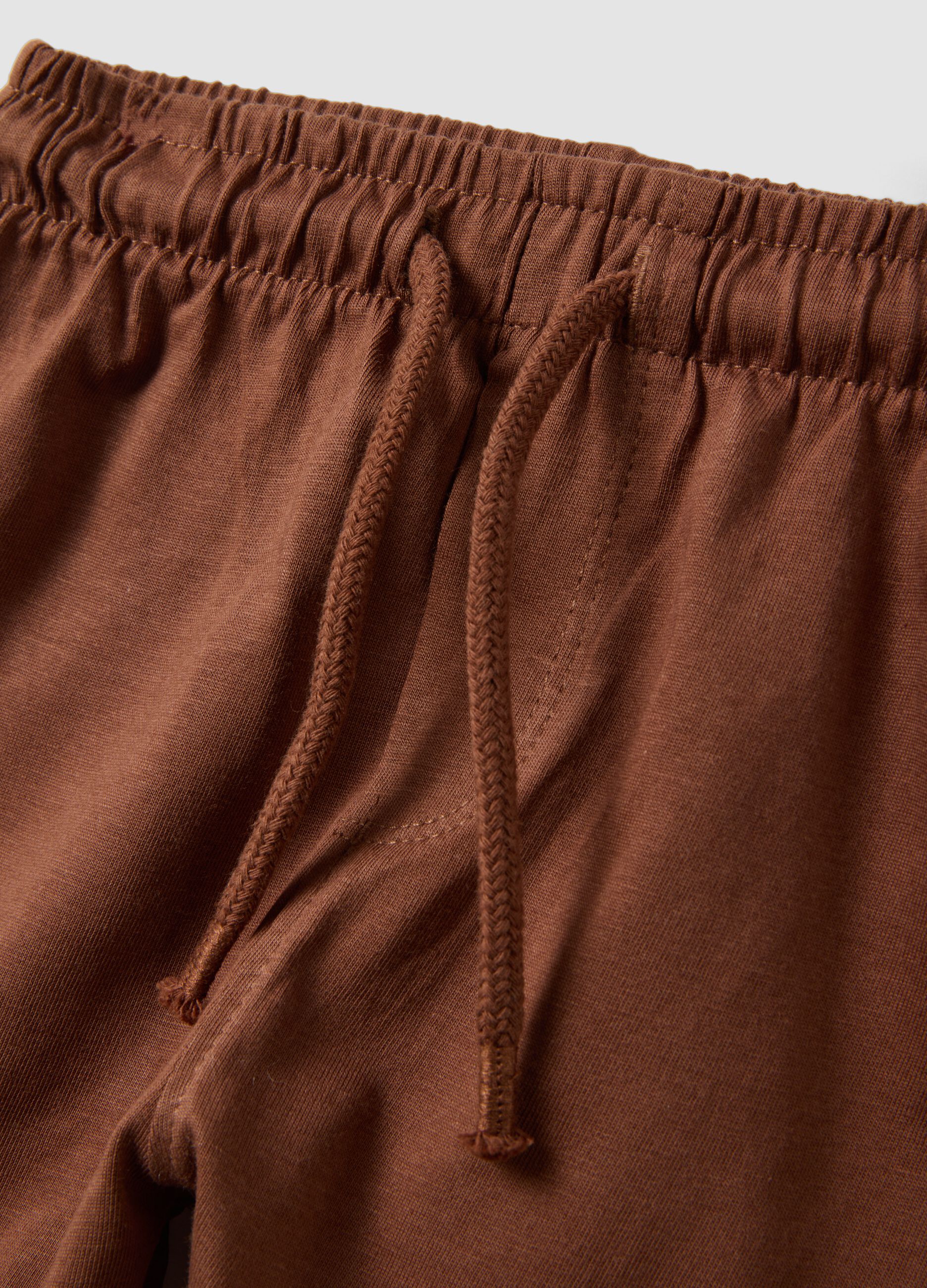 White and brown pure cotton set with top and shorts