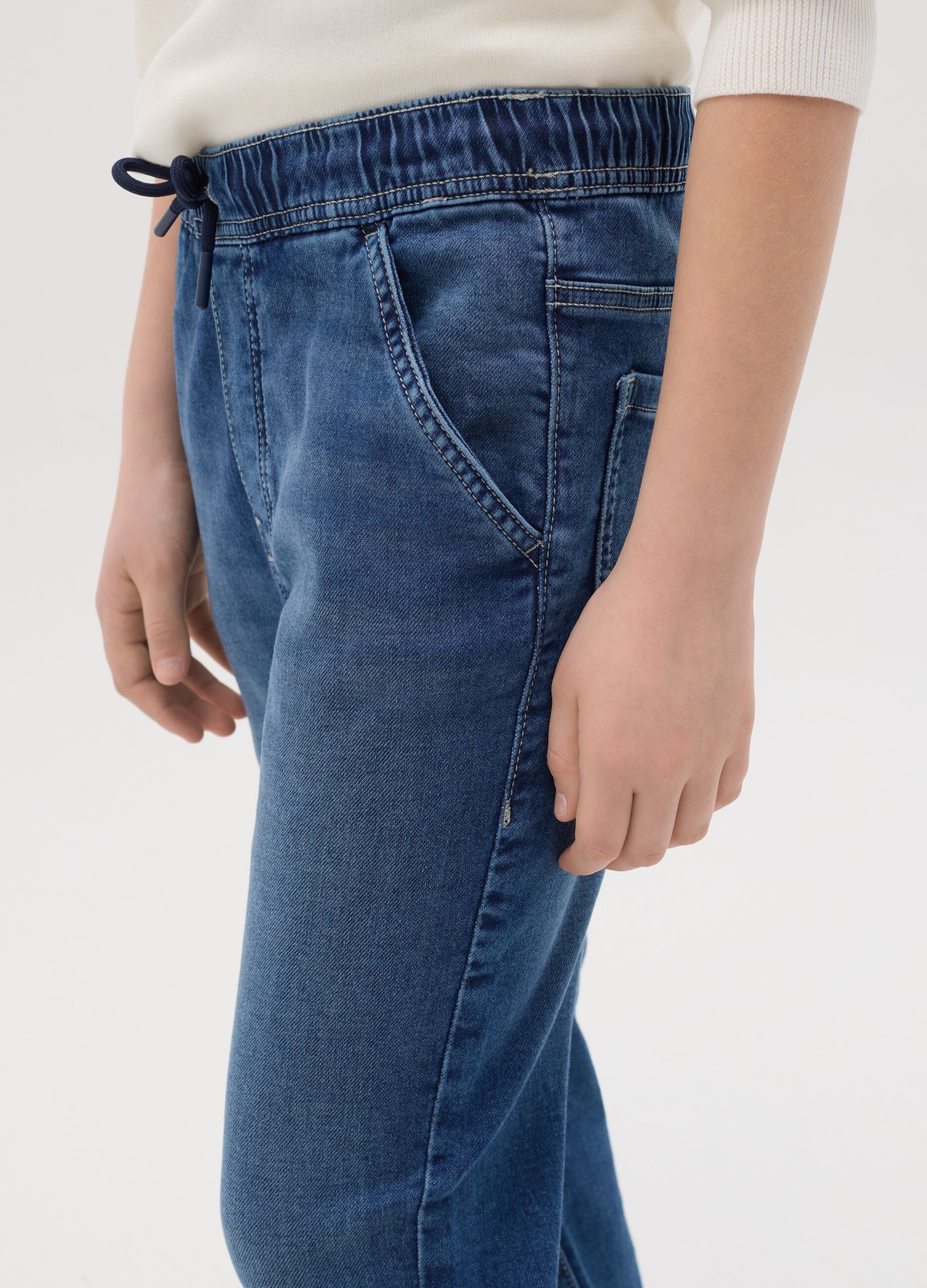 Denim joggers with drawstring