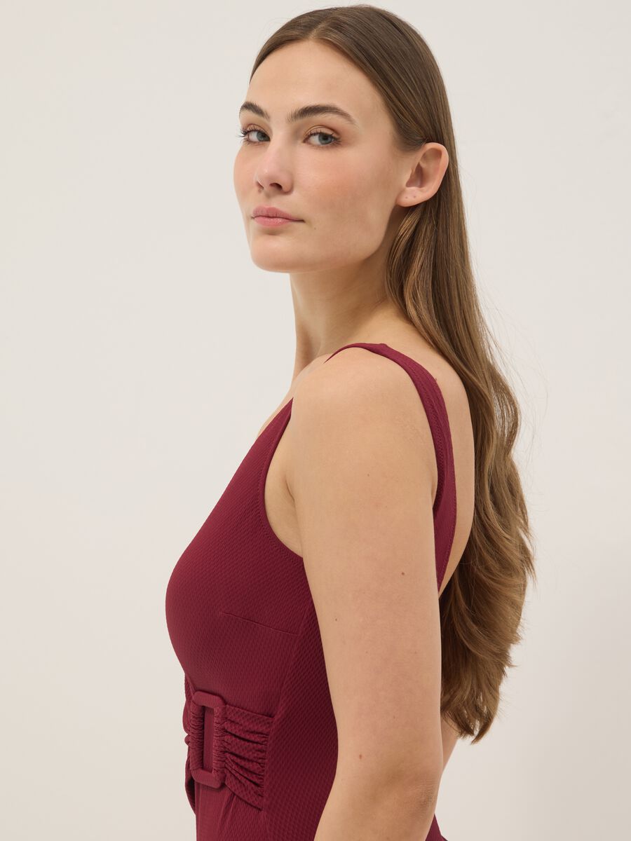 Red stretch swimsuit with side buckle_3