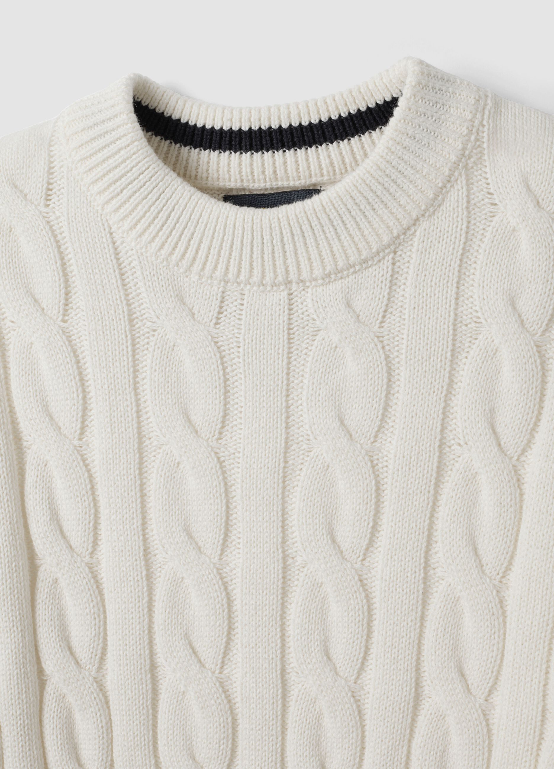 White pure cotton cable-knit oversized jumper for boys