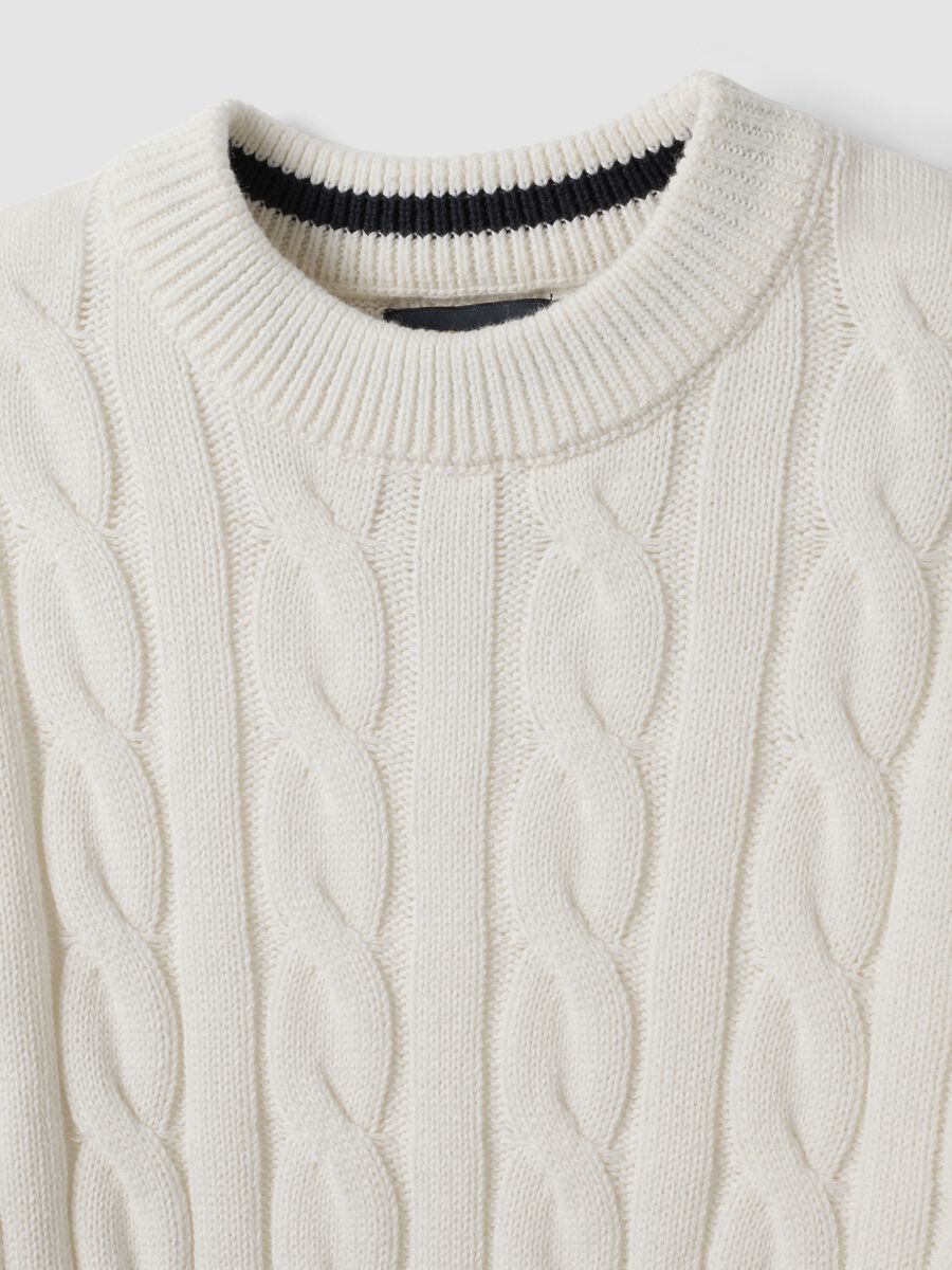 White pure cotton cable-knit oversized jumper for boys_5