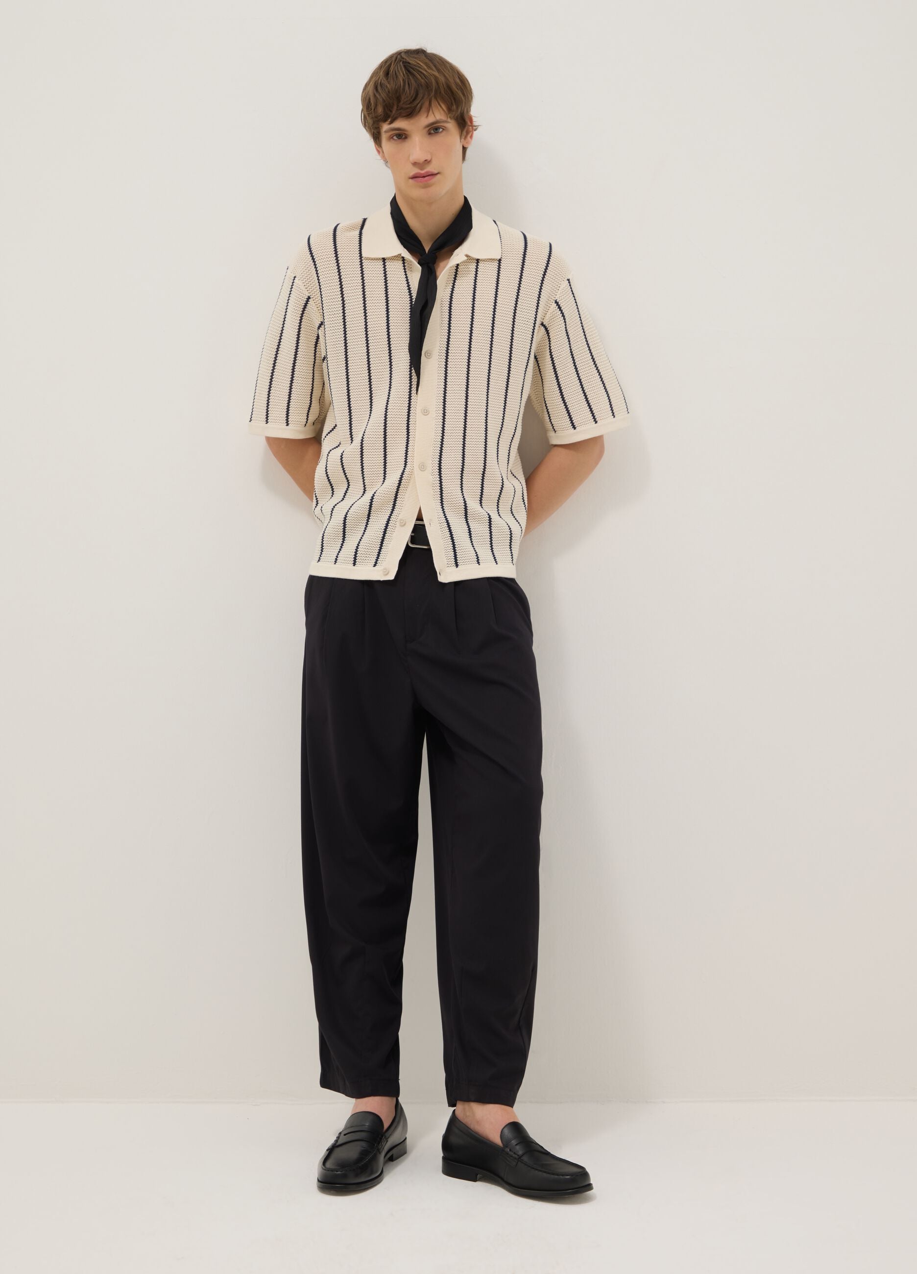 Multicolour striped pure cotton polo with bowling collar, regular fit