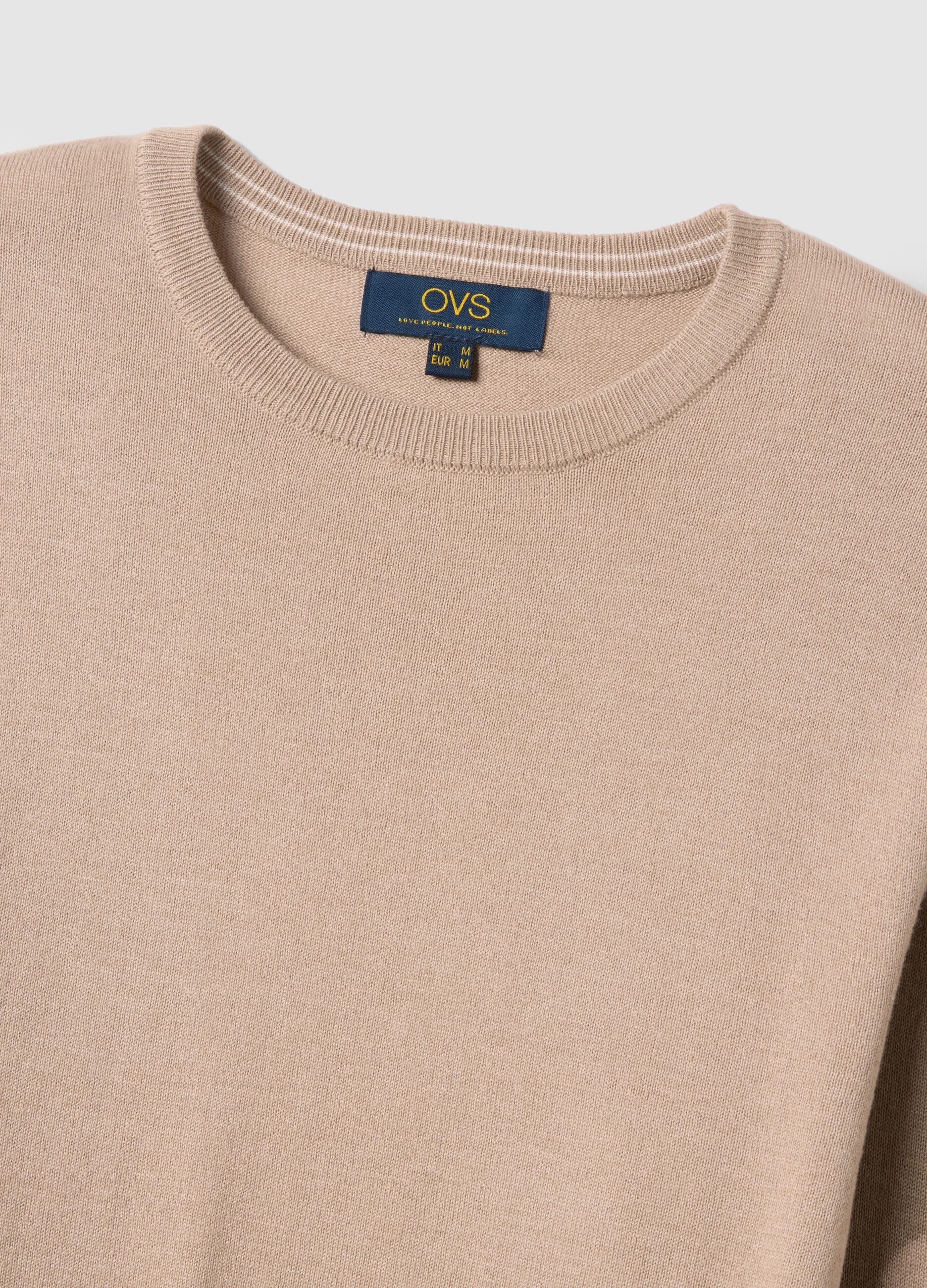 Beige crew neck pullover in regular fit cotton blend