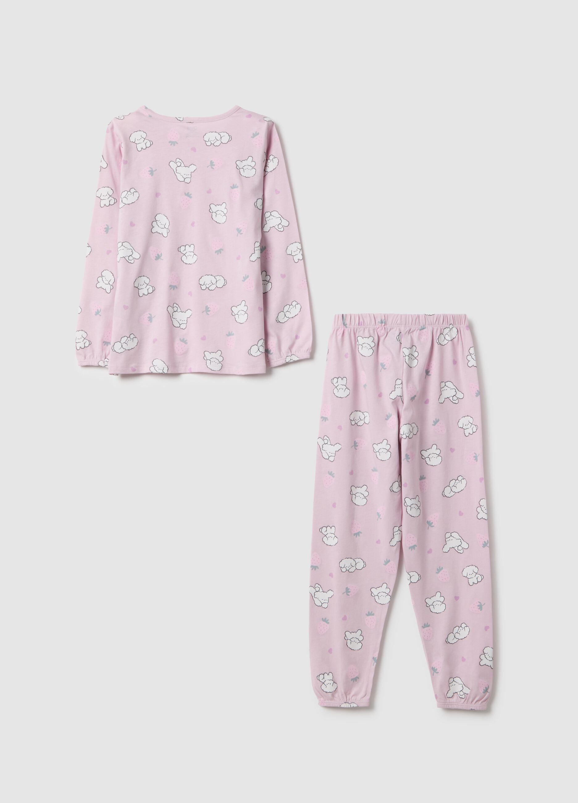 Pink pure cotton regular fit pyjamas with prints for girls