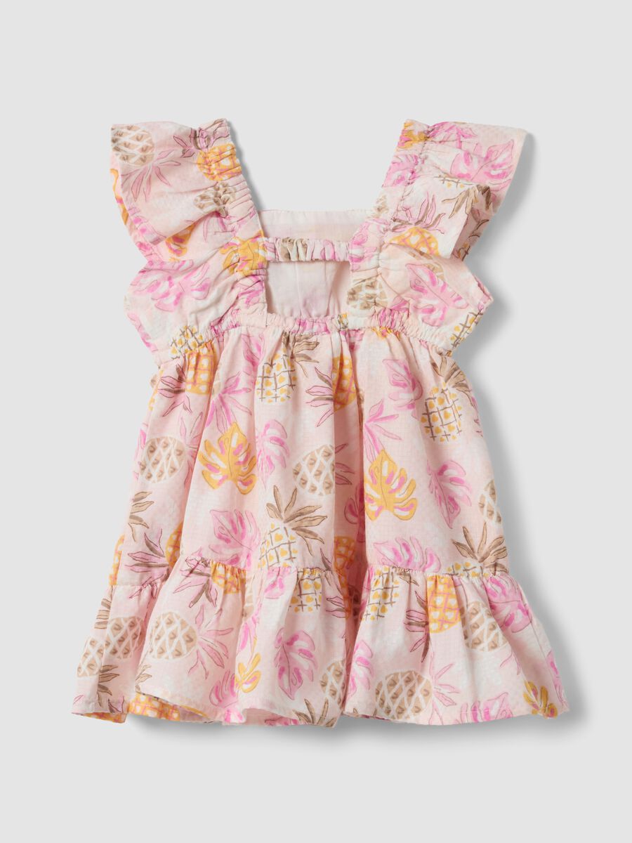 Abito rosa in puro cotone con stampa tropicale_1