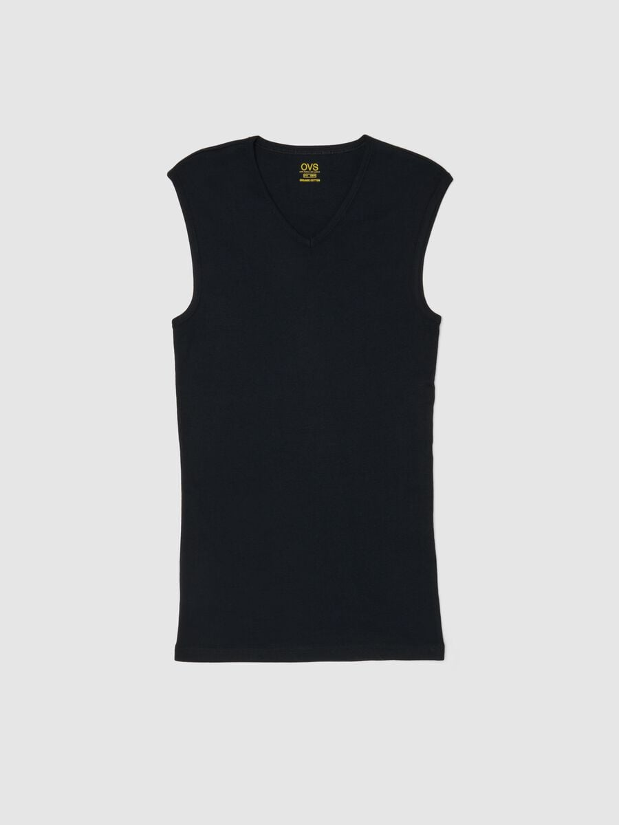 Black regular fit pure cotton tank top with wide shoulder strap_4