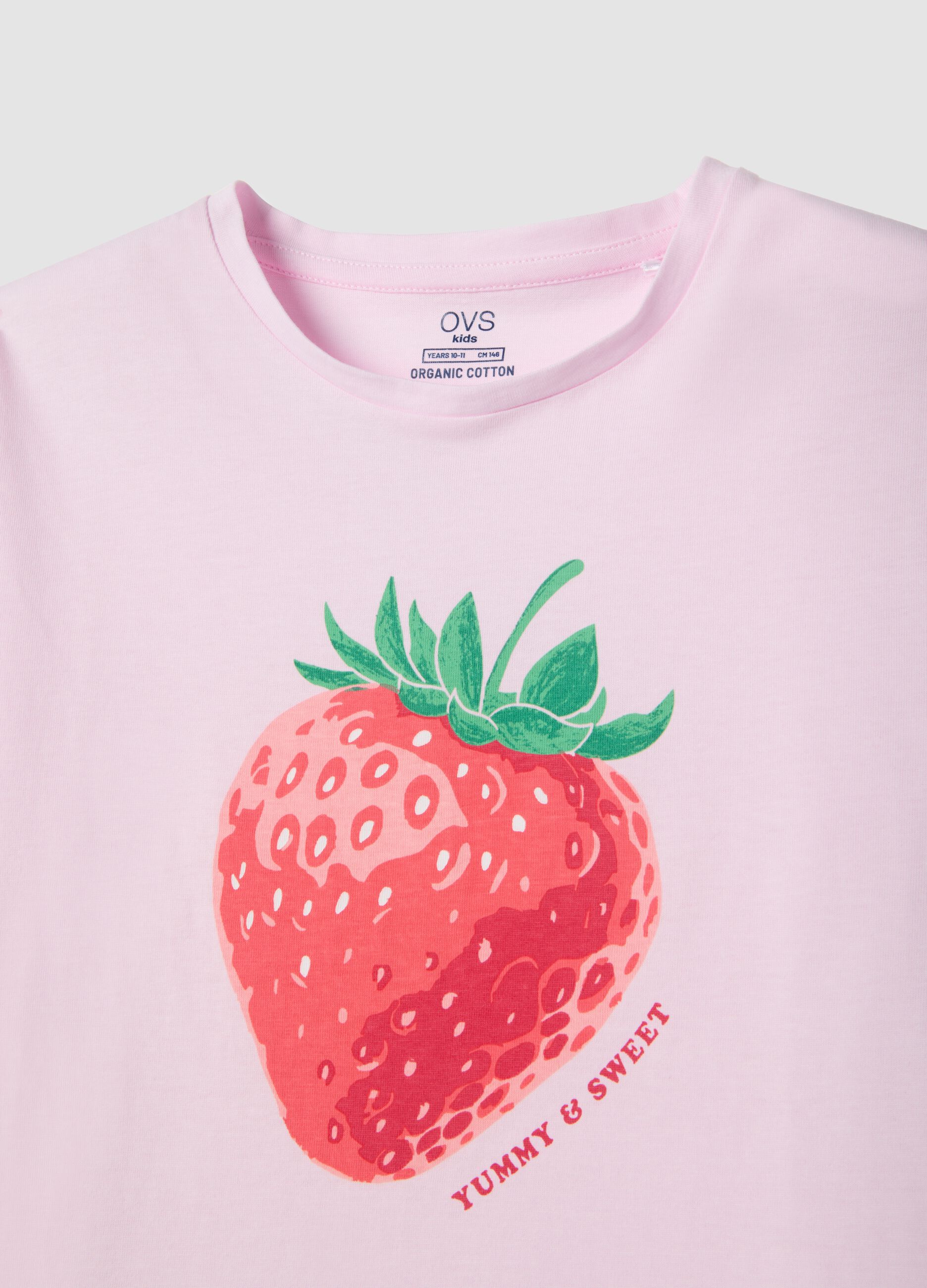 Girls' regular fit multicoloured pure cotton pyjamas with strawberry