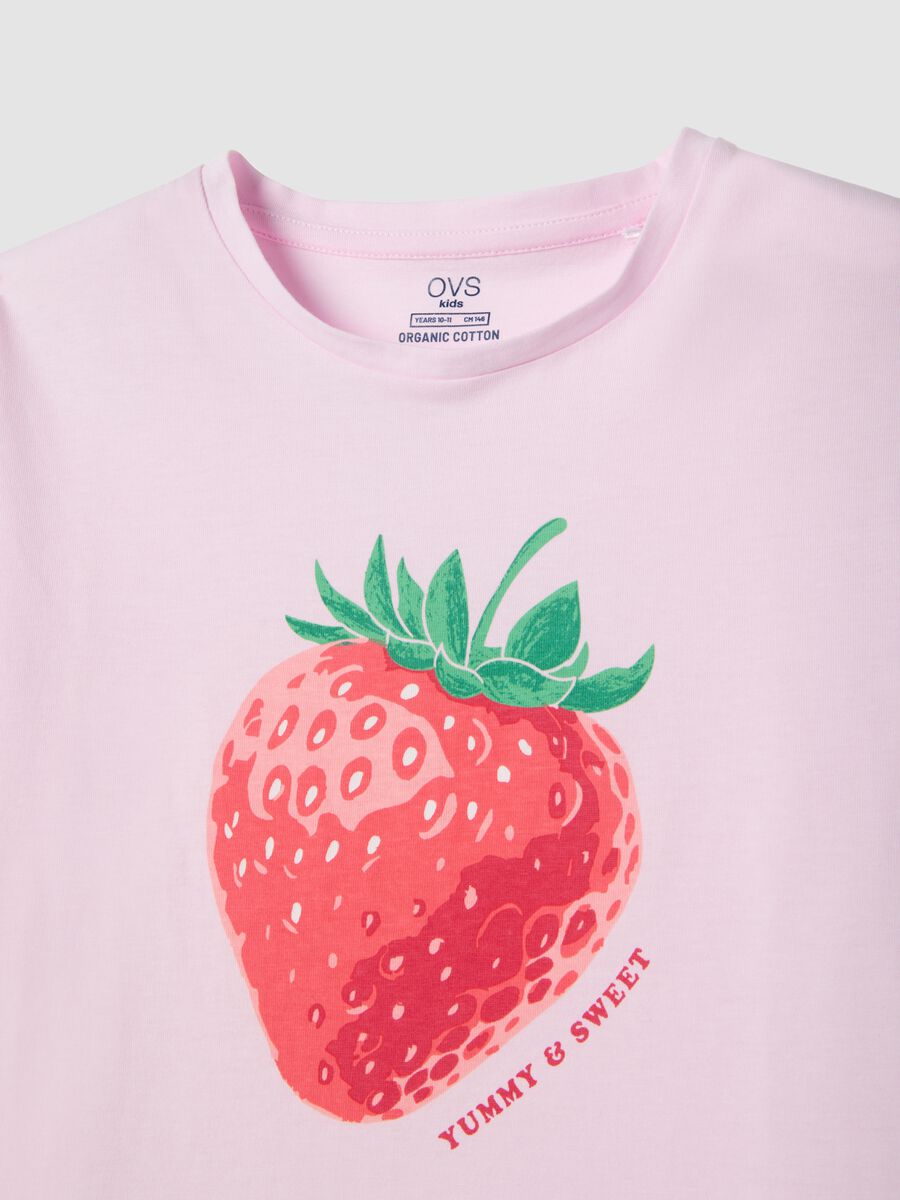 Girls' regular fit multicoloured pure cotton pyjamas with strawberry_2