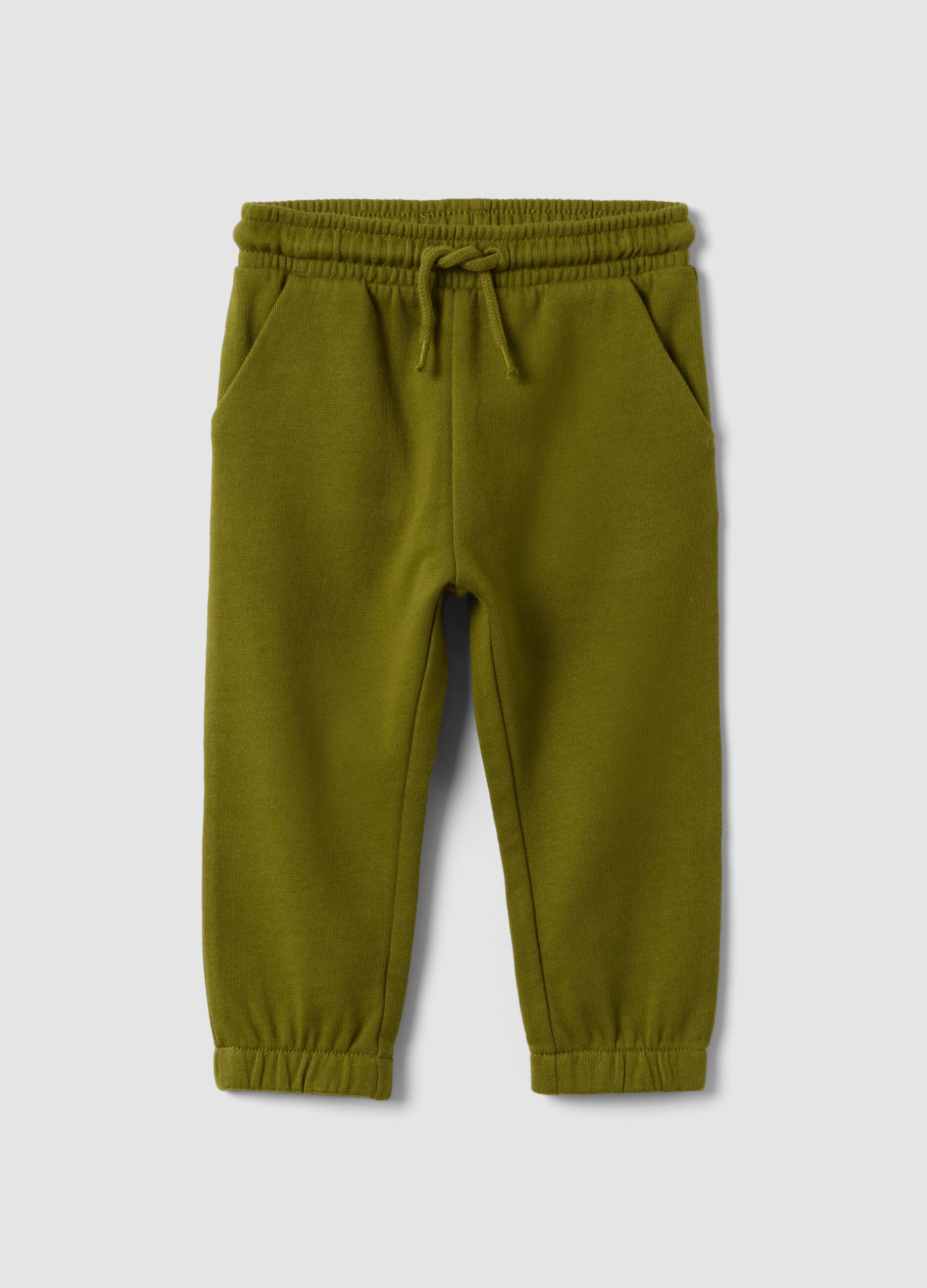 Green pure organic cotton joggers with drawstring for baby boy